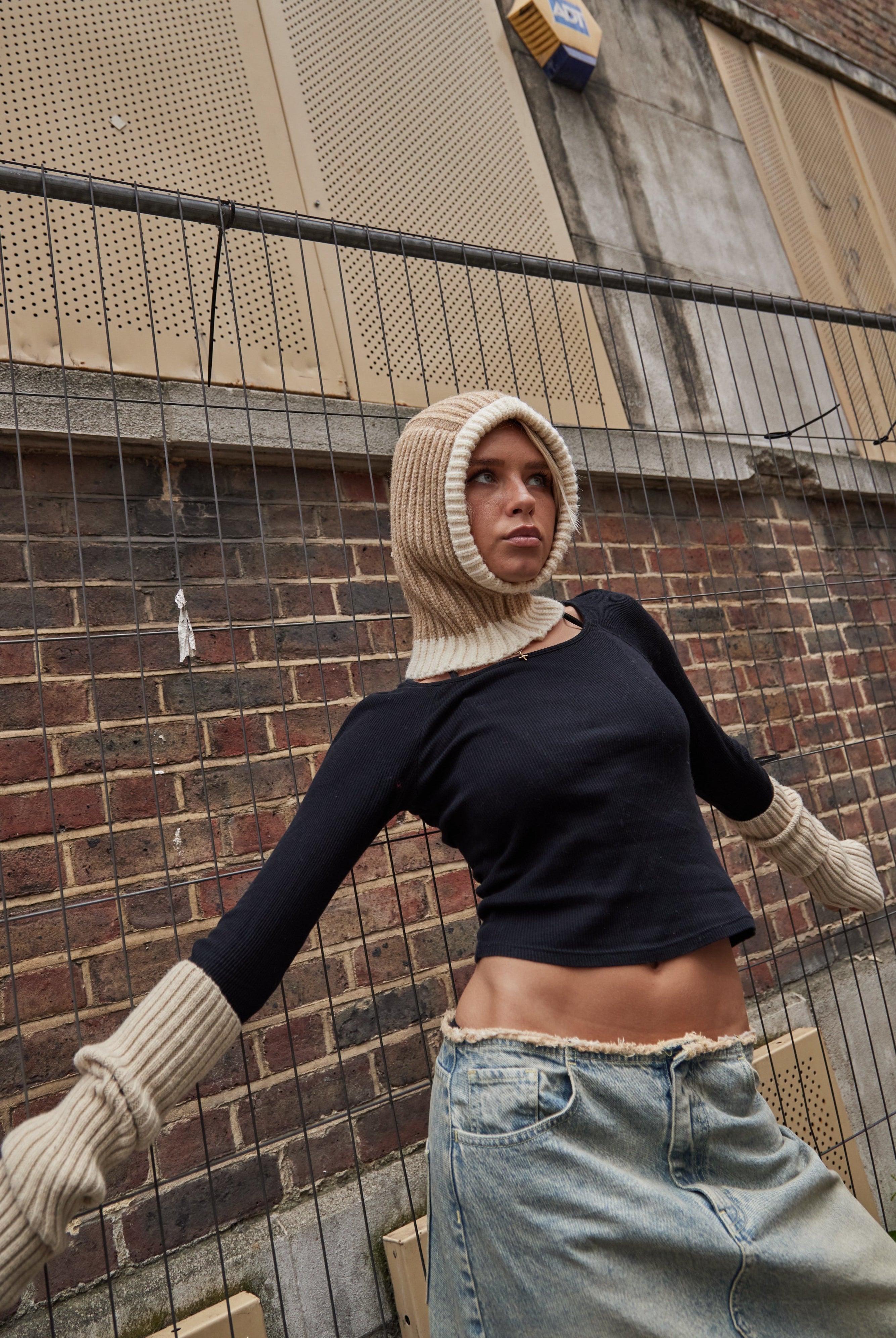 Woman's Knitted Hood Balaclava in Beige