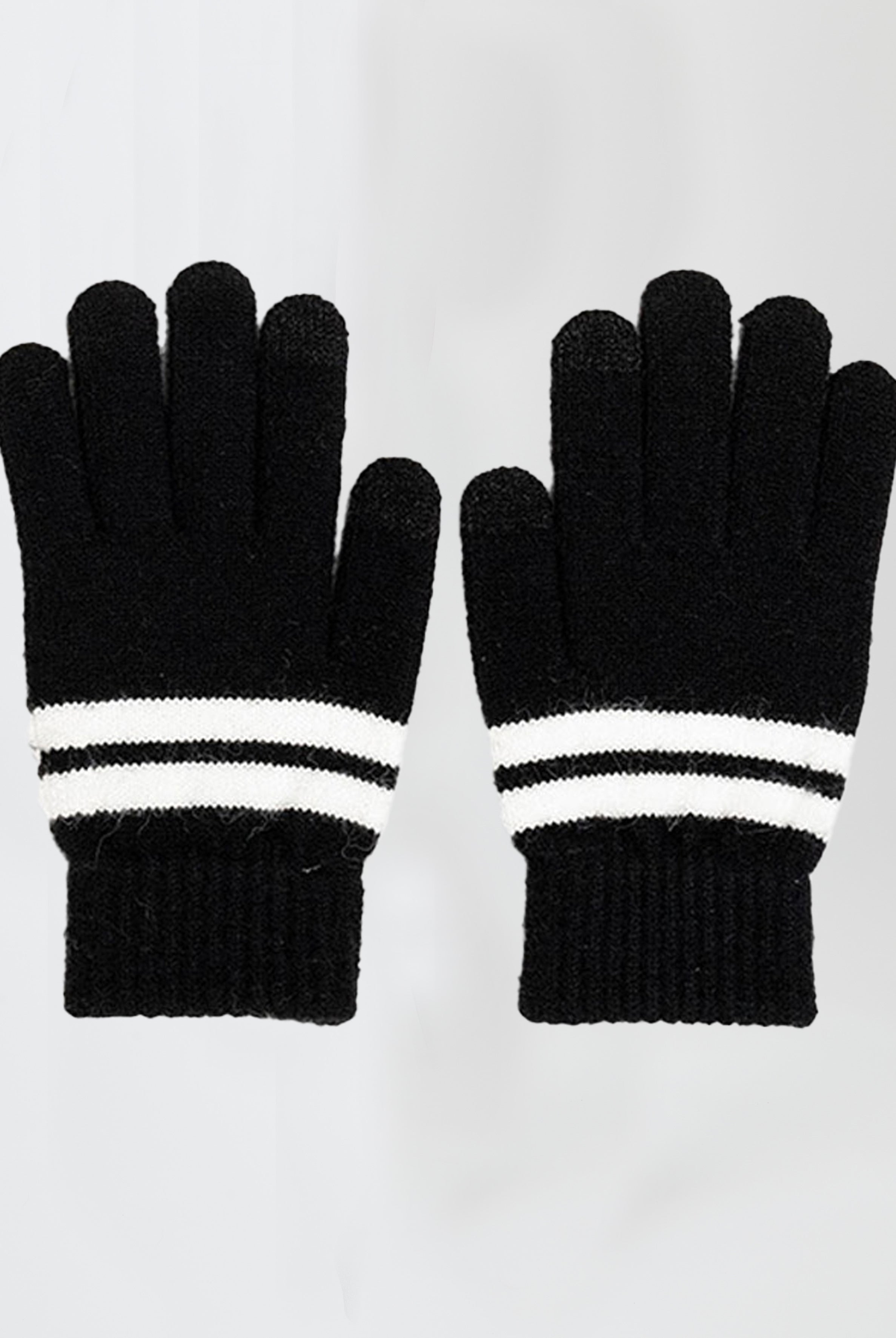 Woman's Knitted Stripe Gloves in Black