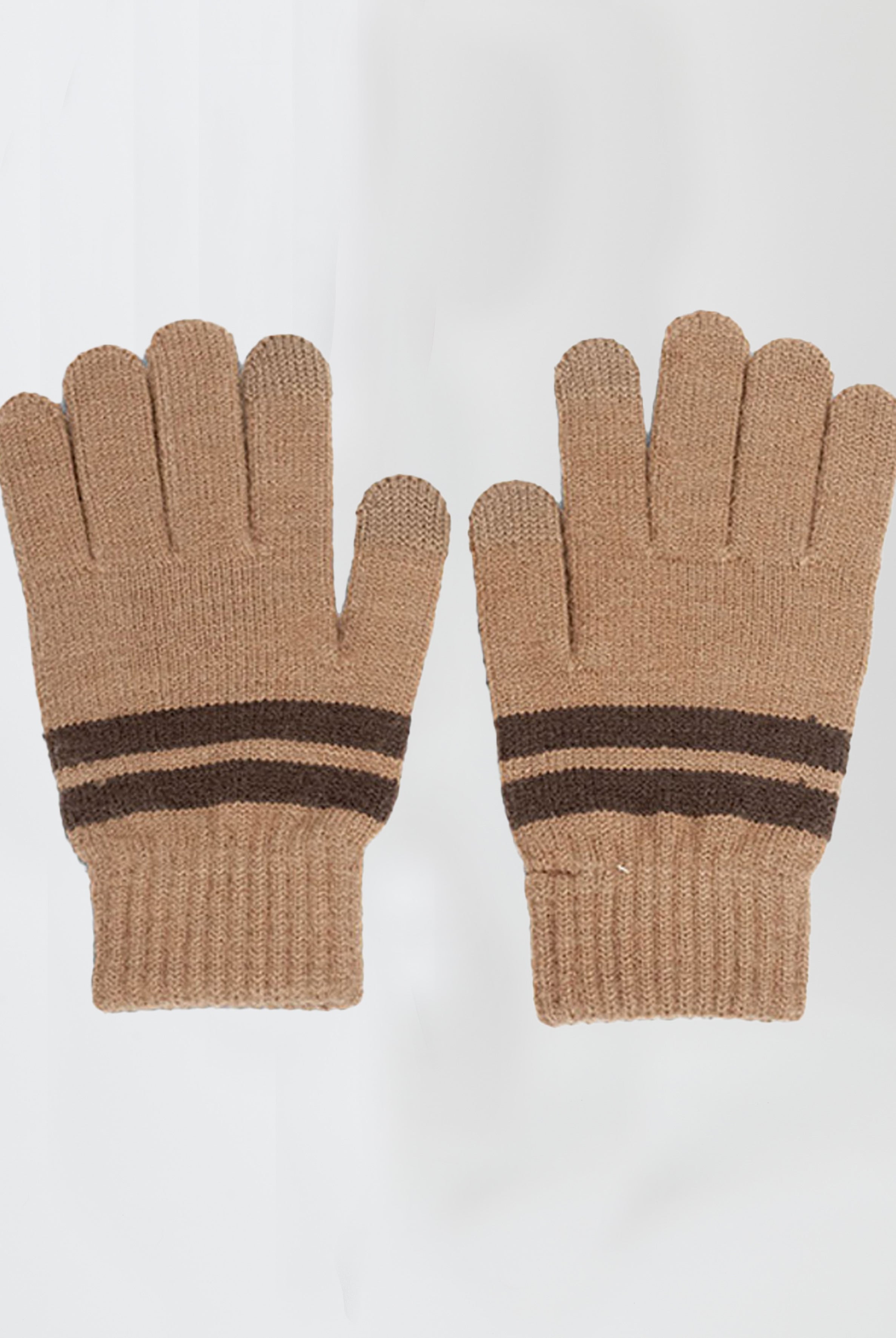 Woman's Knitted Stripe Gloves in Brown