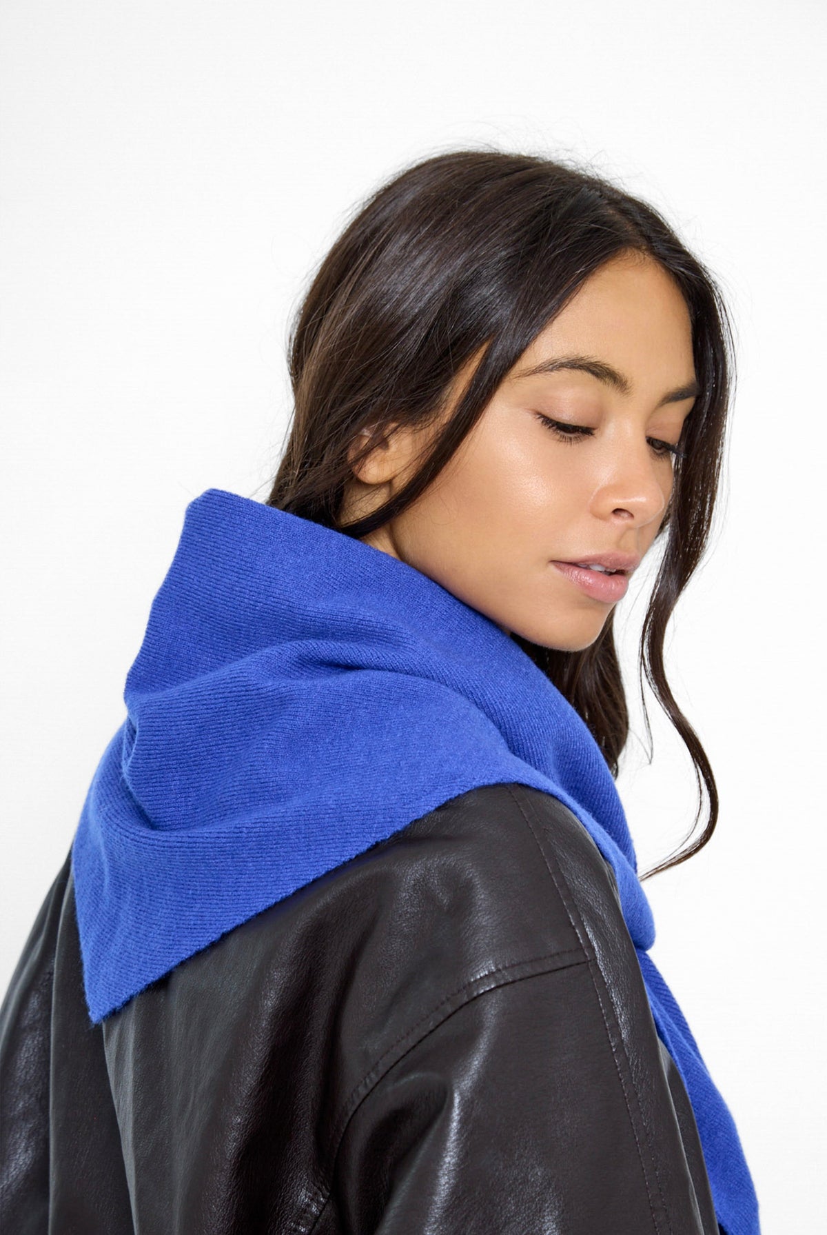 Women's Knitted Triangle Scarf in Cobalt Blue