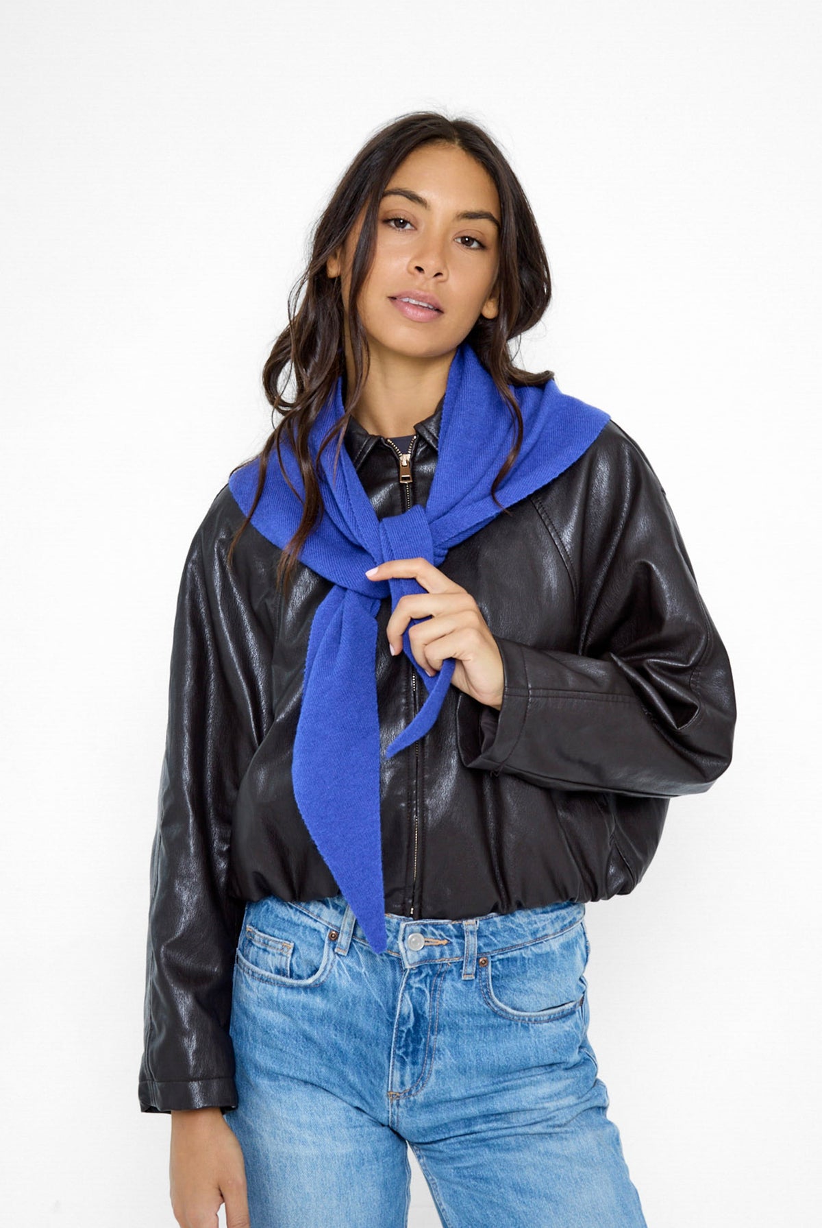 Women's Knitted Triangle Scarf in Cobalt Blue