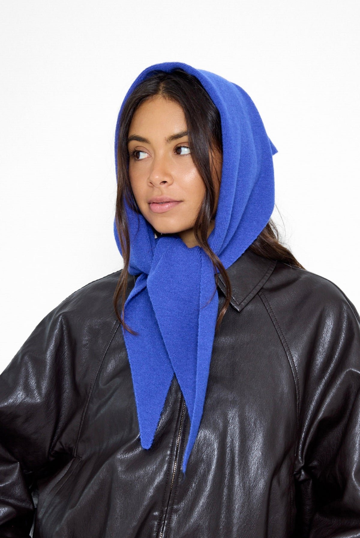 Women's Knitted Triangle Scarf in Cobalt Blue