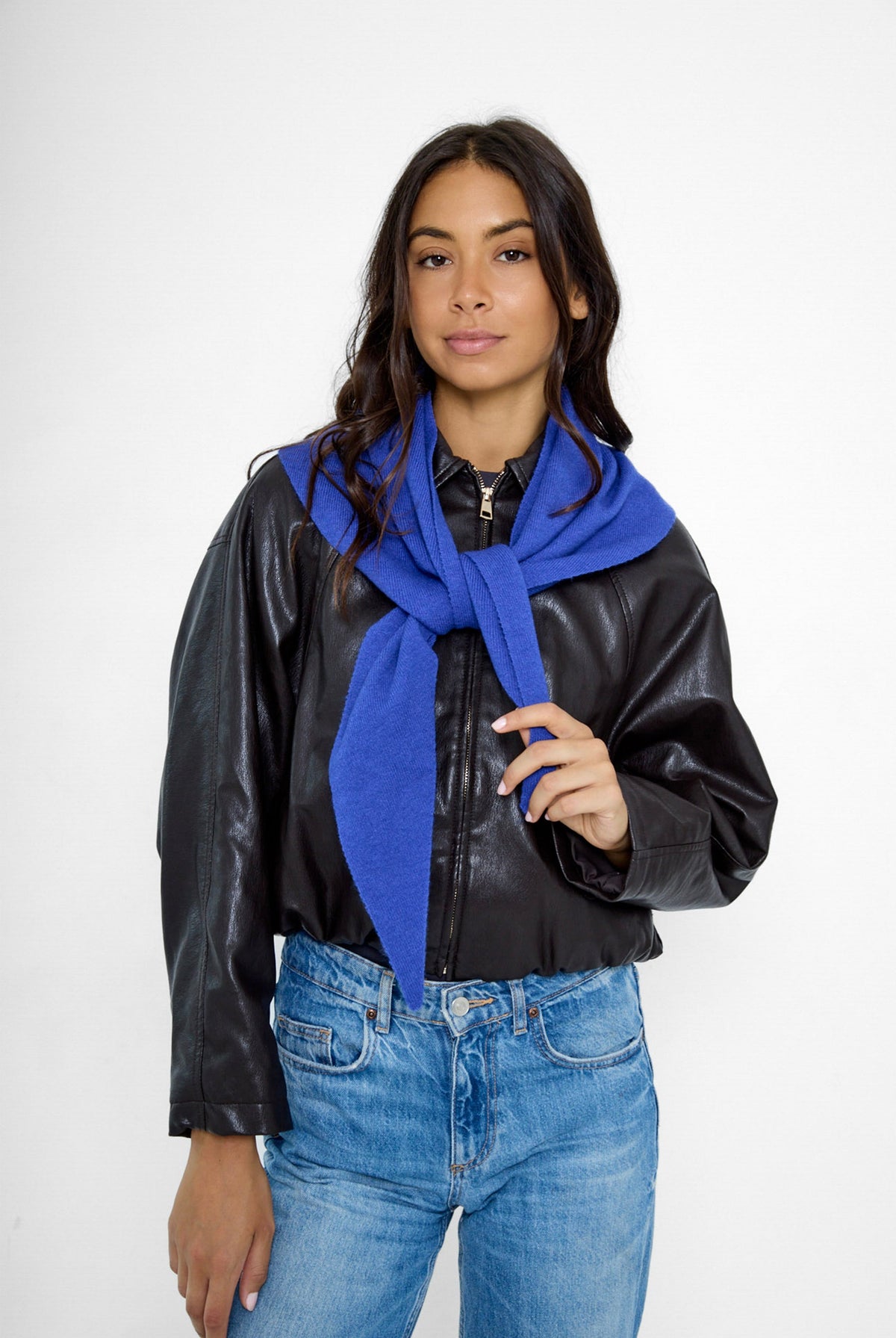 Women's Knitted Triangle Scarf in Cobalt Blue