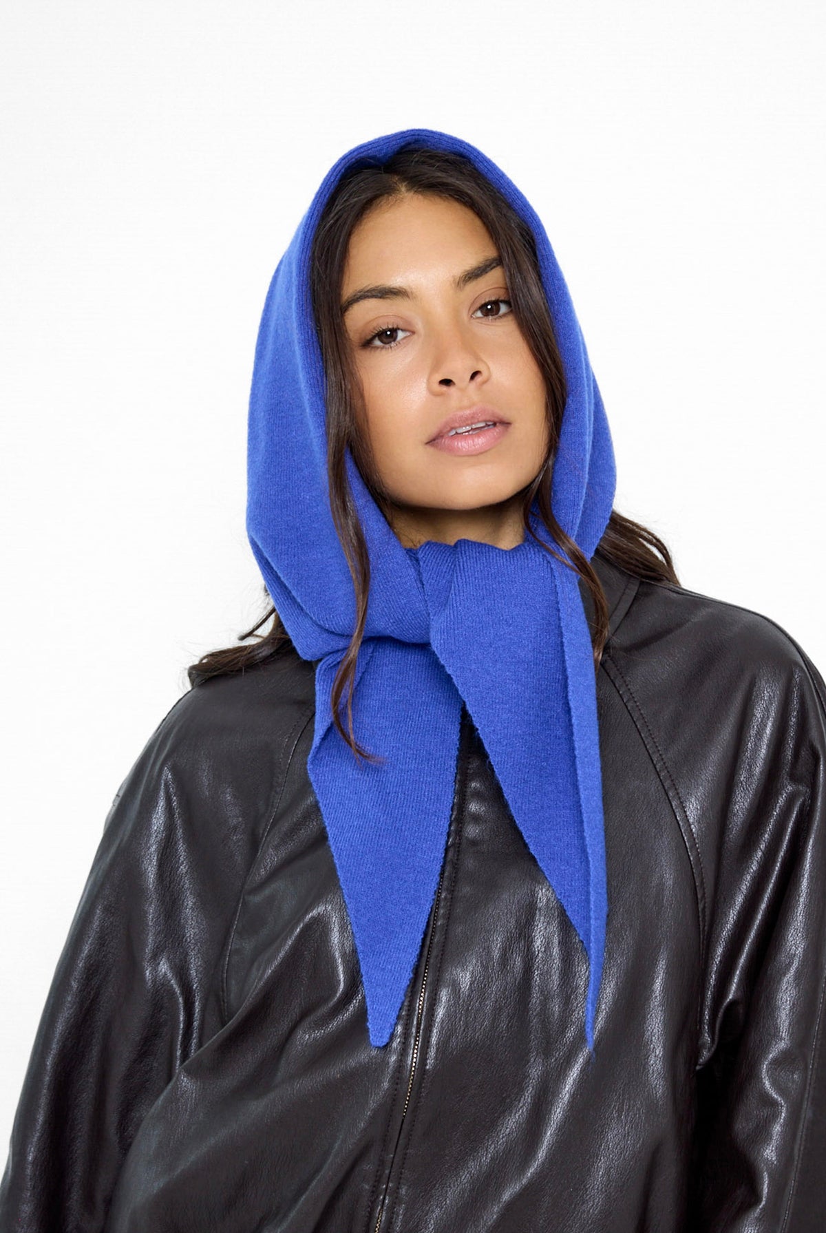 Women's Knitted Triangle Scarf in Cobalt Blue