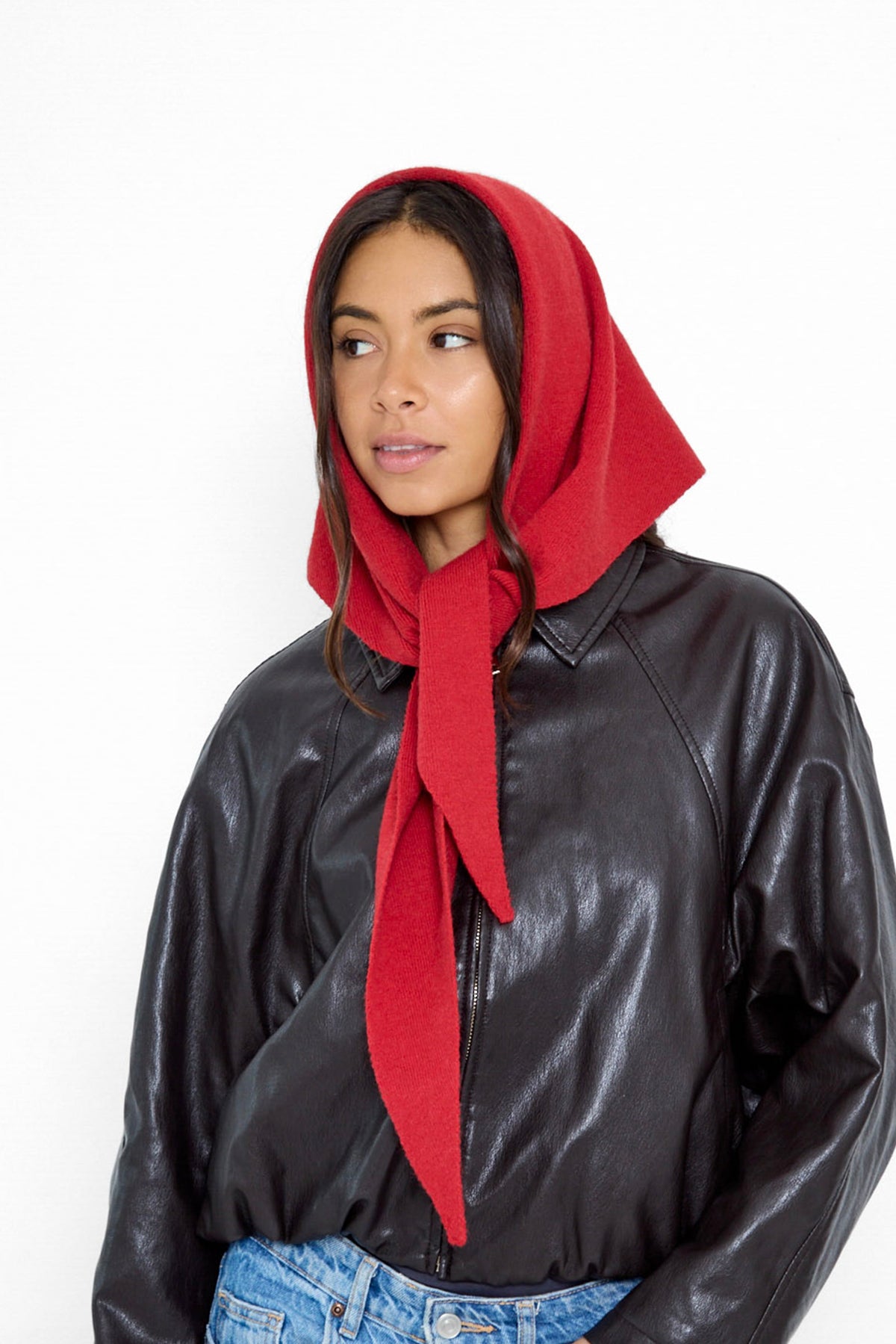Women's Knitted Triangle Scarf in Red
