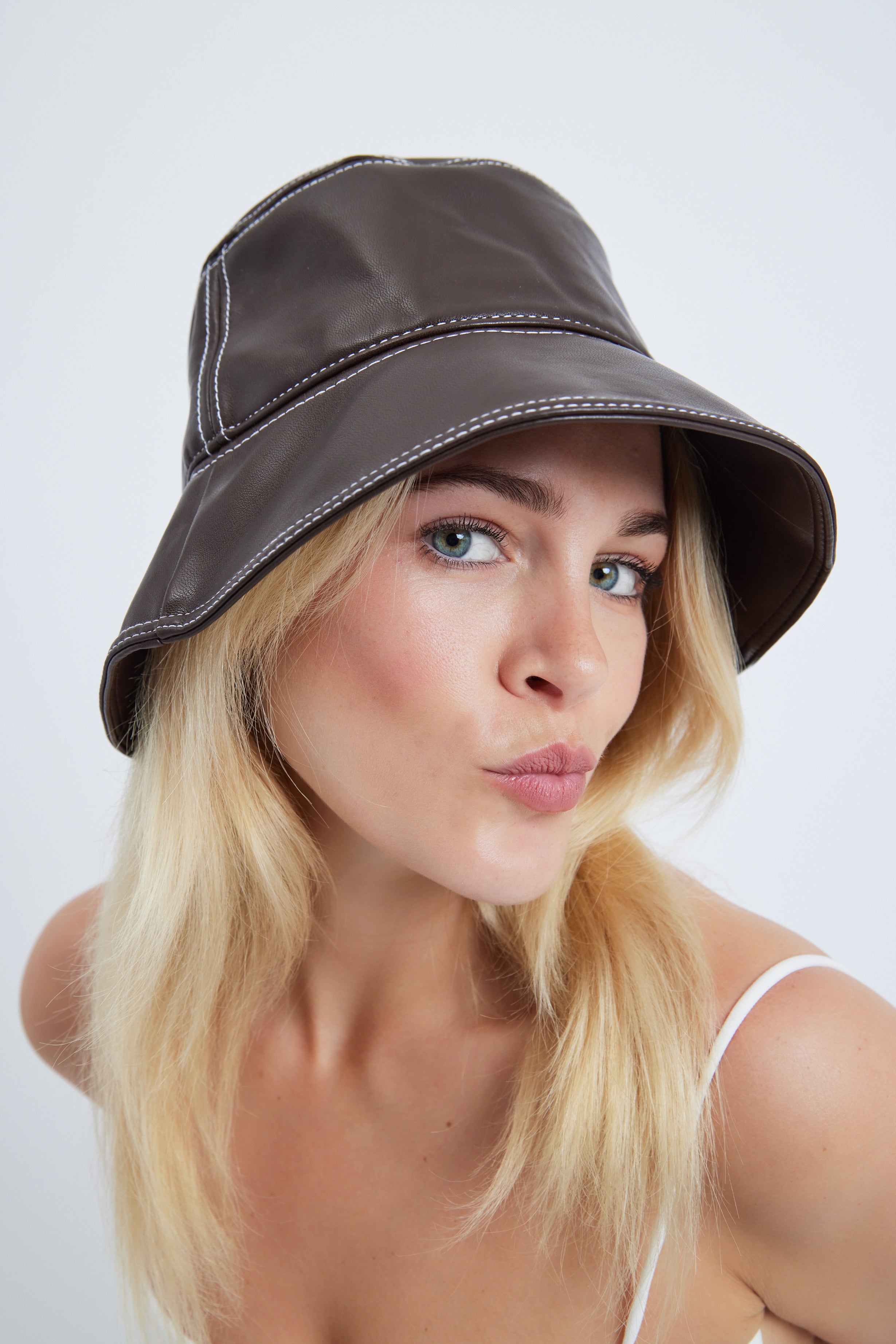 Women’s Leather Festival Bucket Hat in Brown
