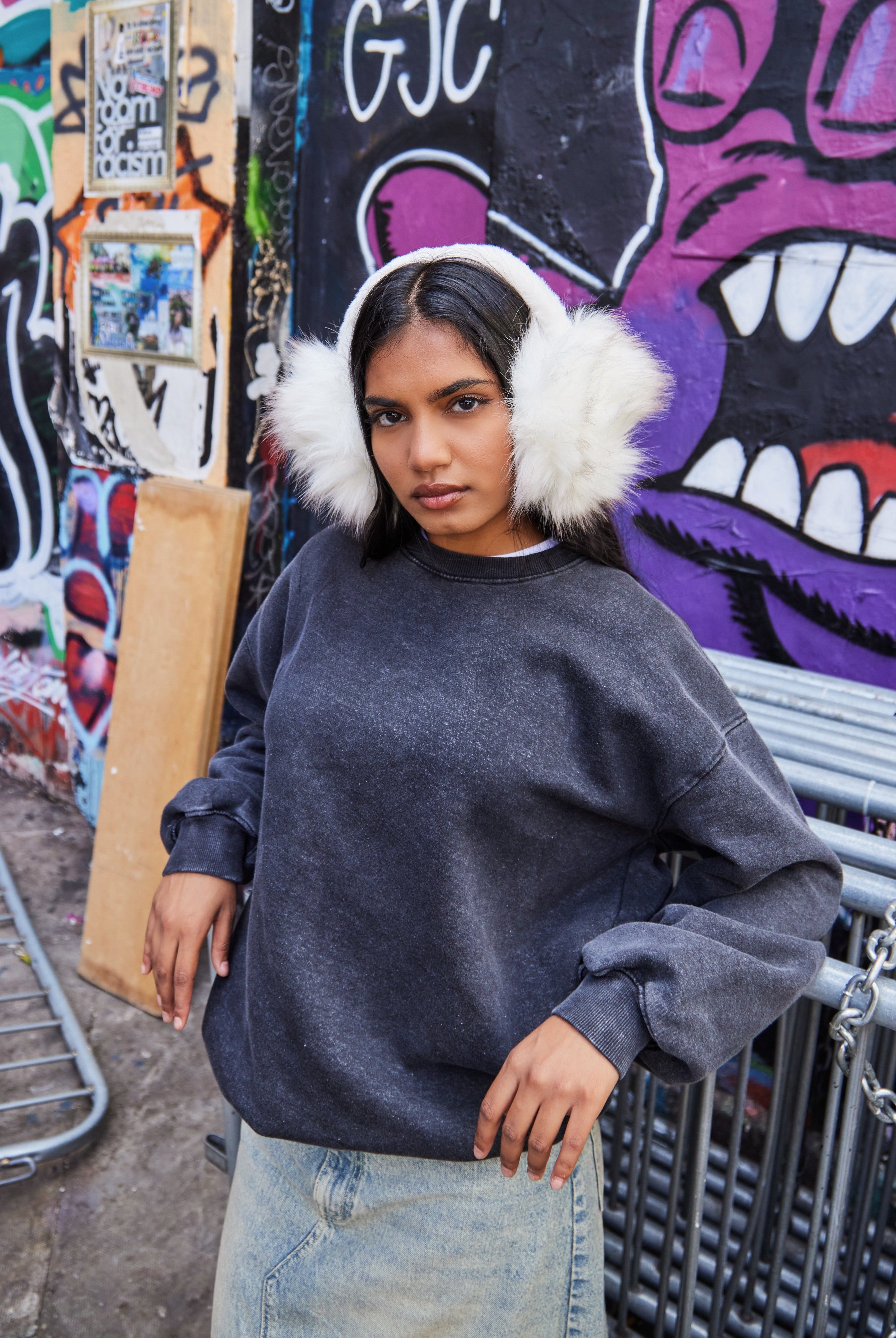 Woman's Long Faux Fur Earmuffs in White