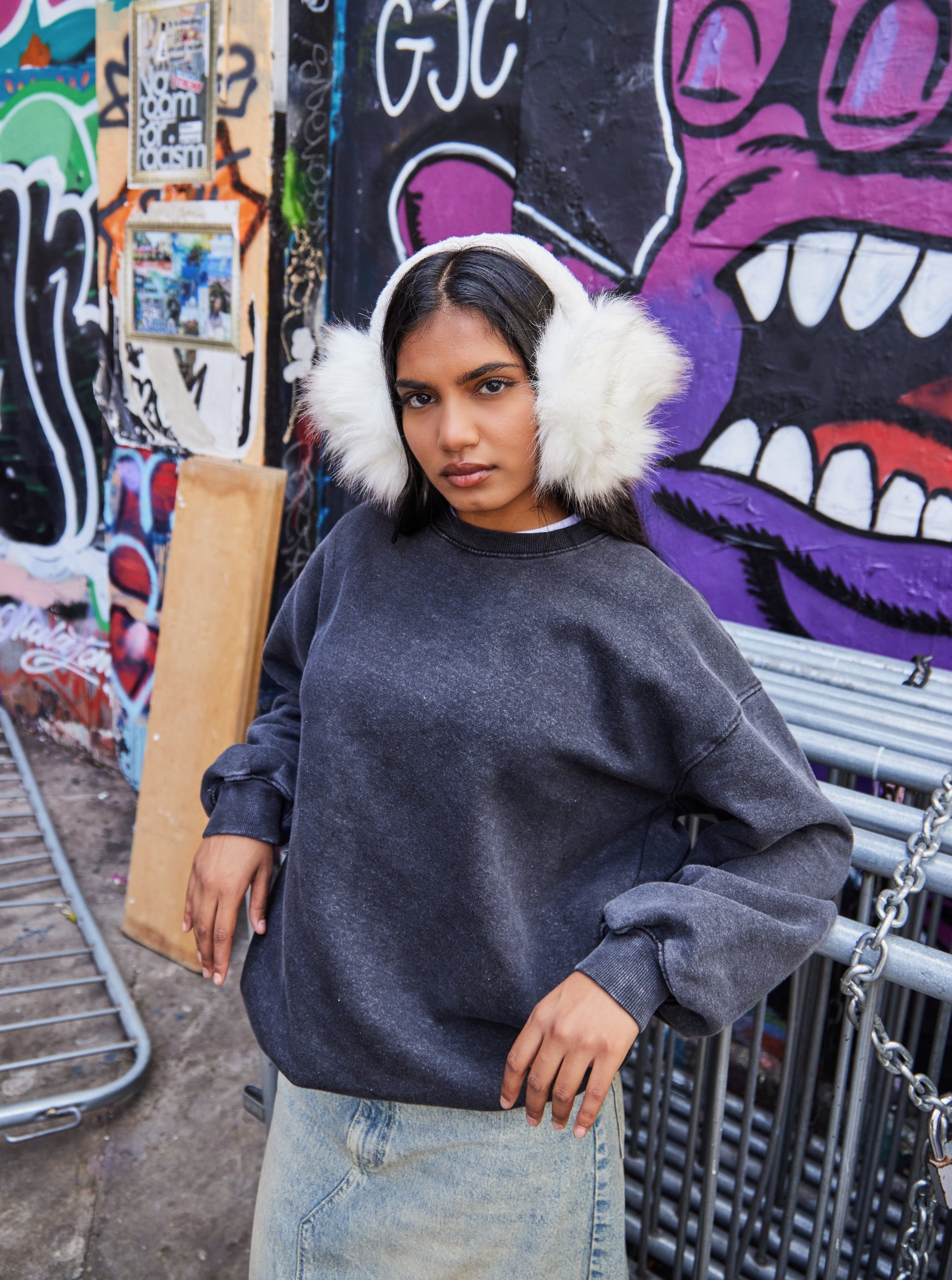 Woman's Long Faux Fur Earmuffs in White