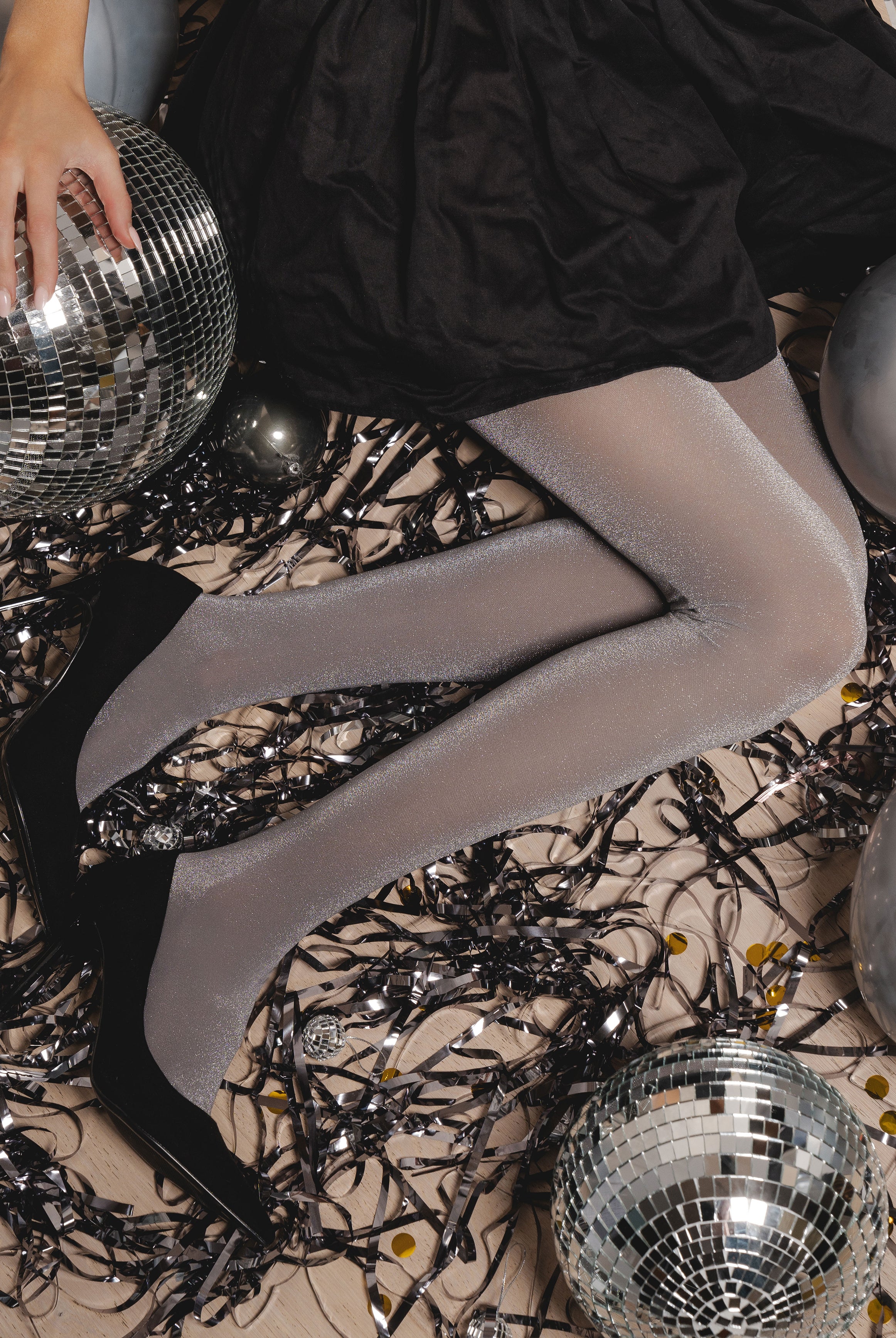 Women's Metallic Glitter Party Tights in Silver