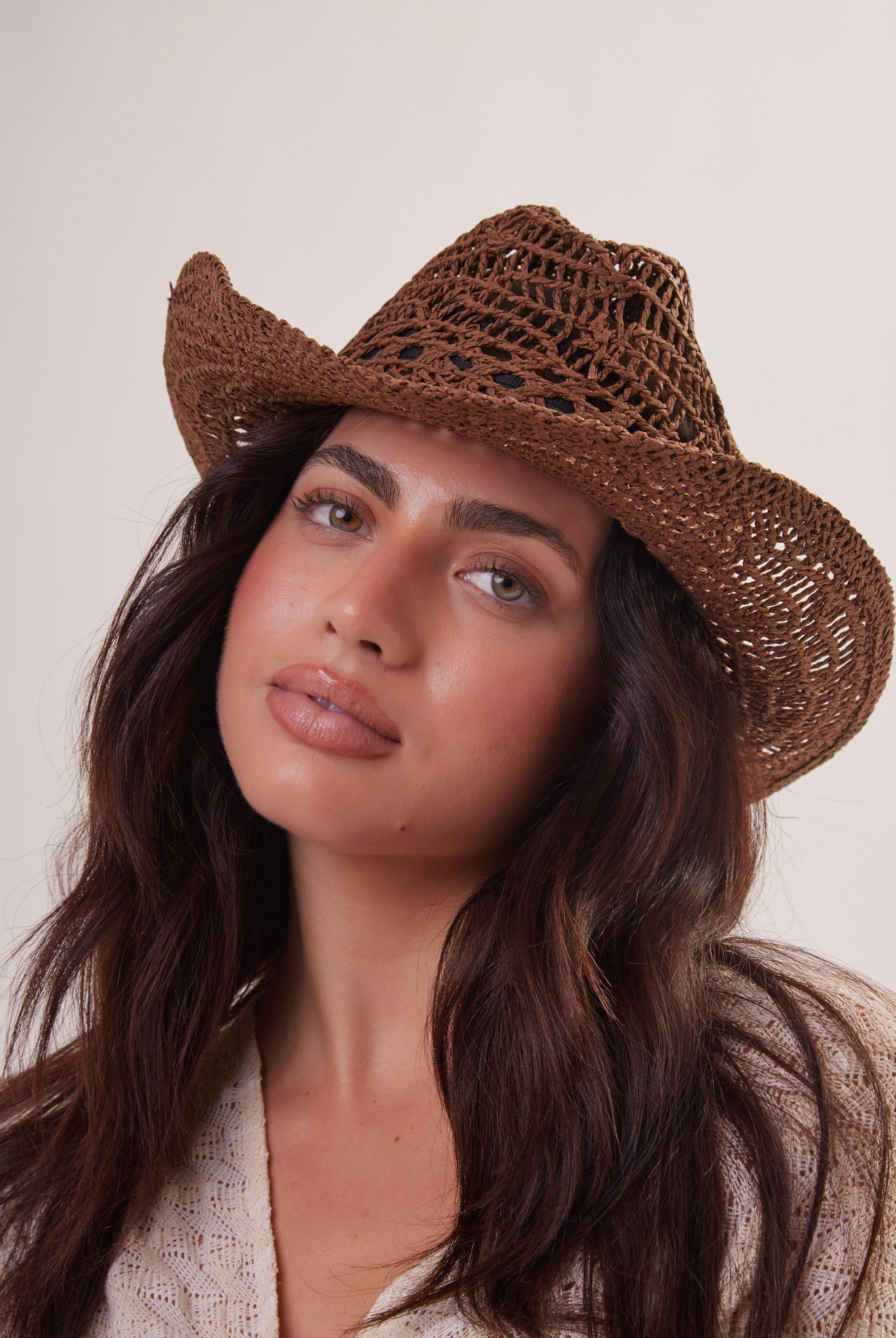 Woman's Open Weave Cowboy Hat in Brown