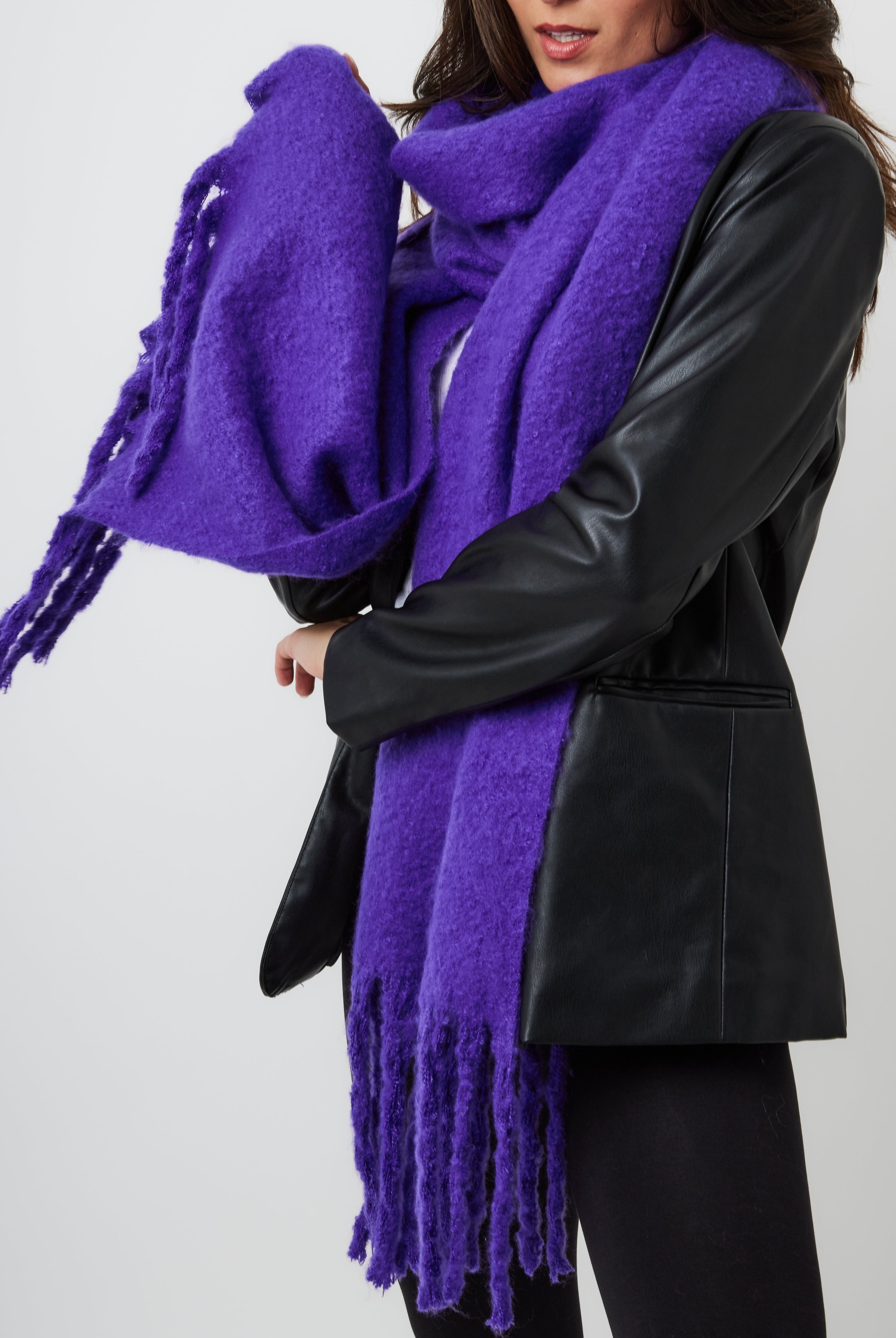 Woman's Oversized Chunky Soft Blanket Scarf in Dark Purple