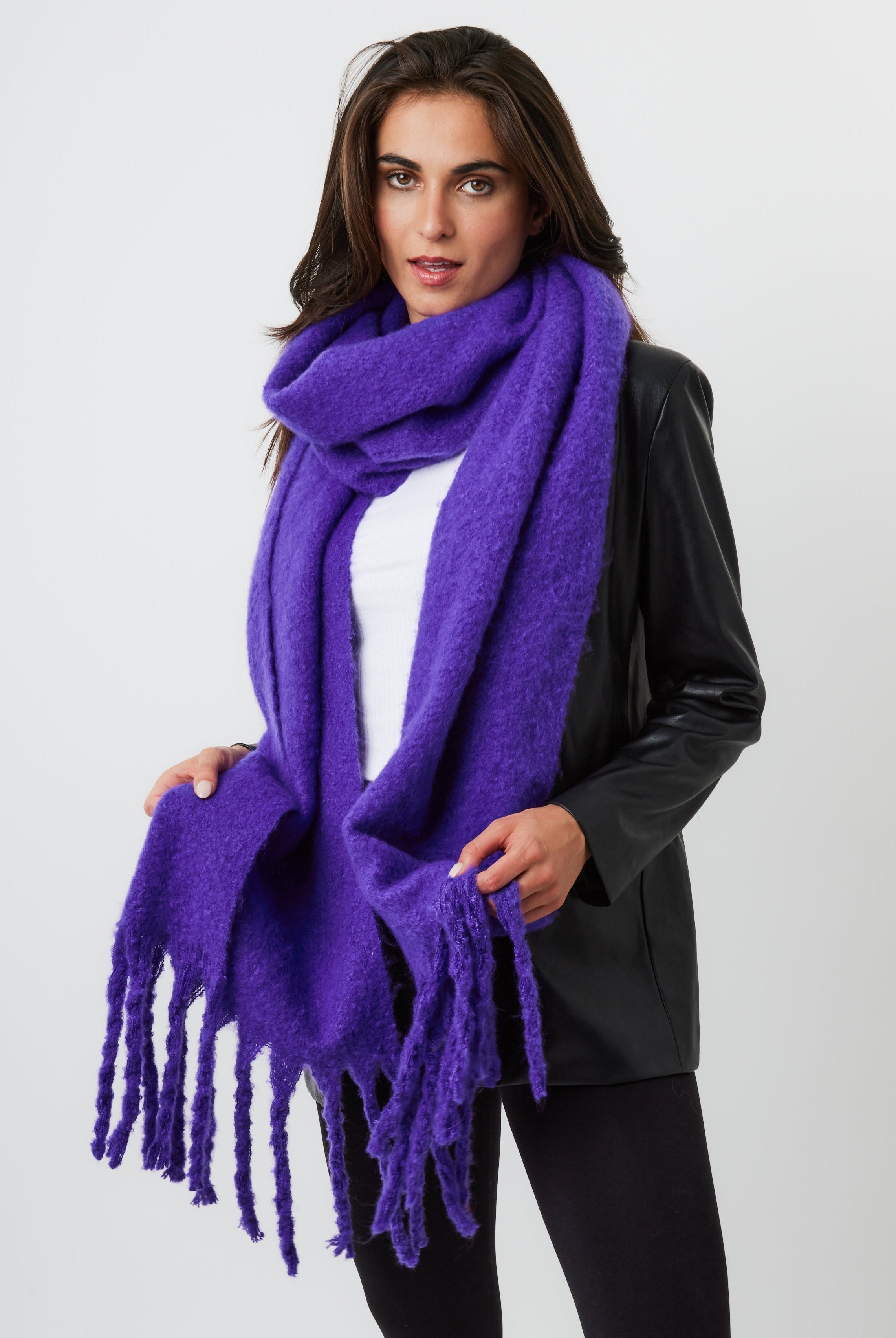 Woman's Oversized Chunky Soft Blanket Scarf in Dark Purple