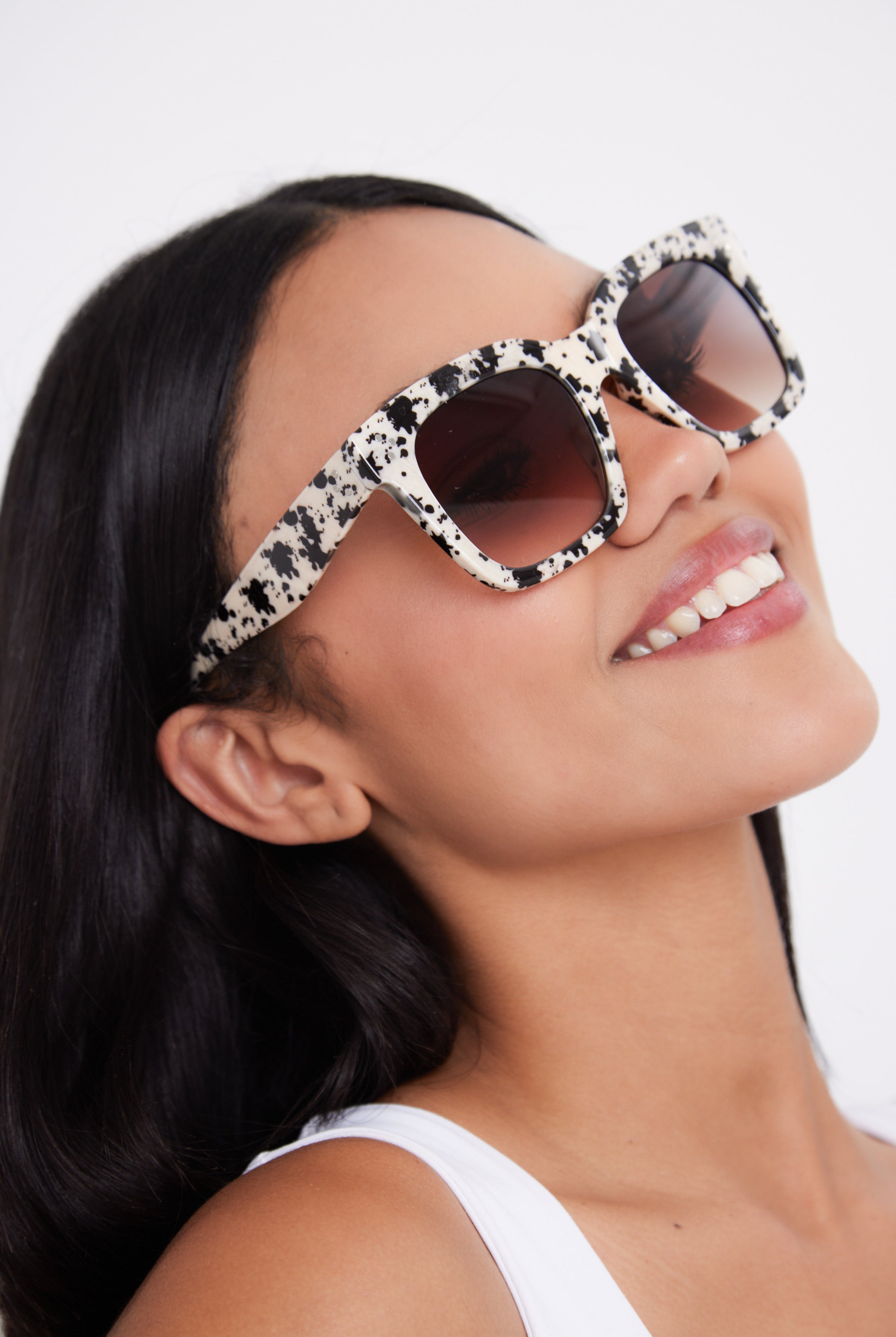Women’s Oval Oversized Cow Print Sunglasses in Black and White
