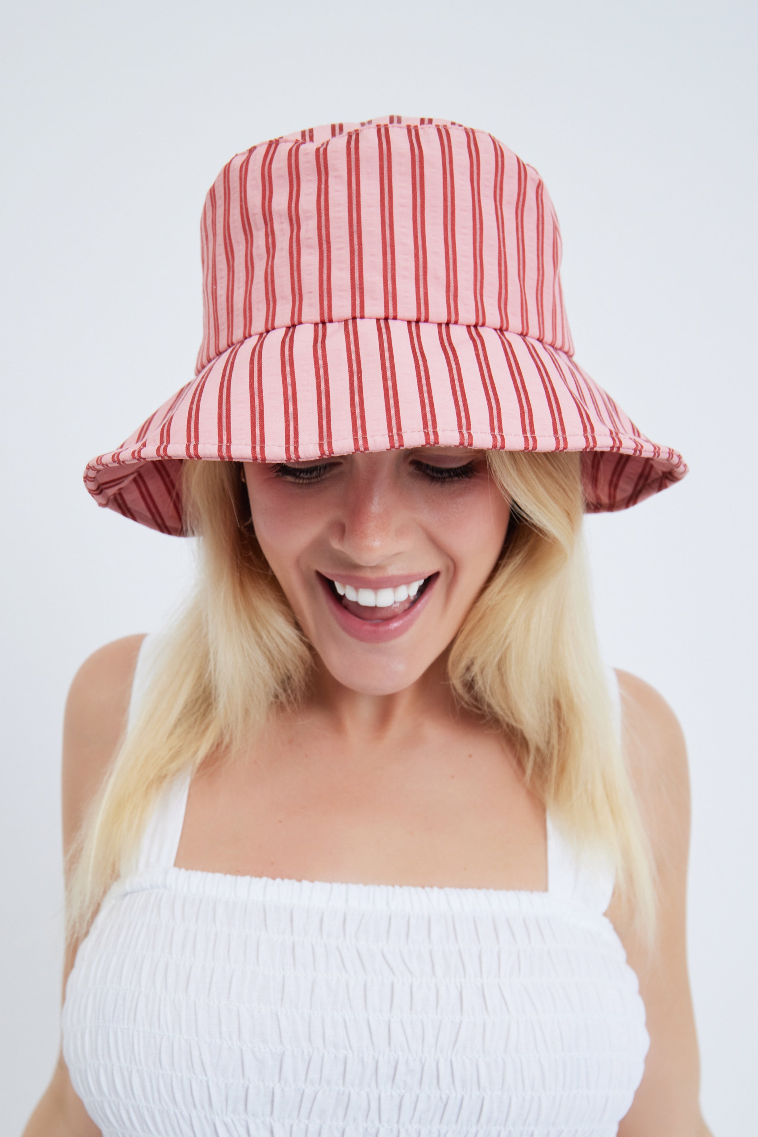 Women’s Bucket Hat in Pink and Red Stripes