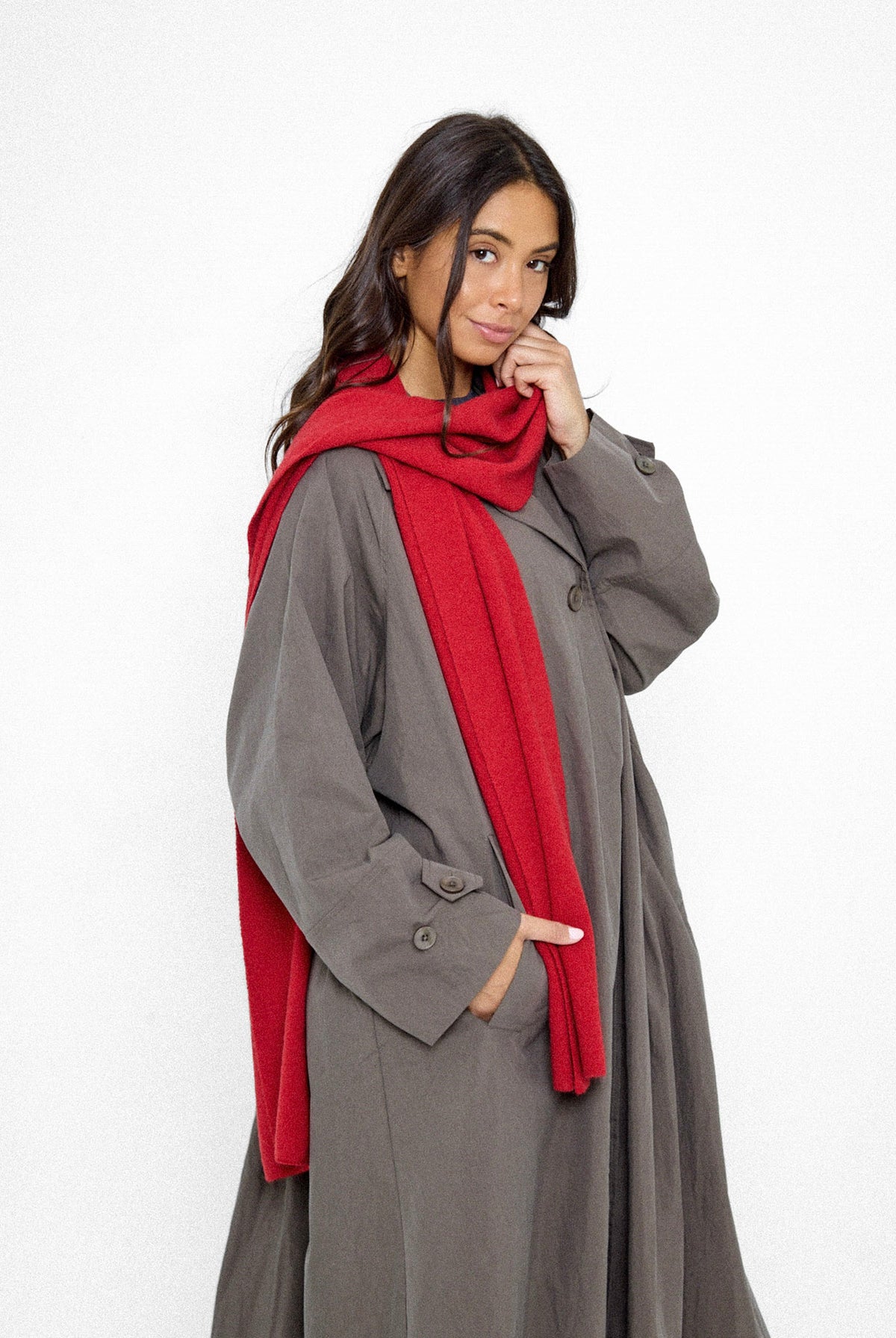 Women's Plain Knitted Scarf in Red