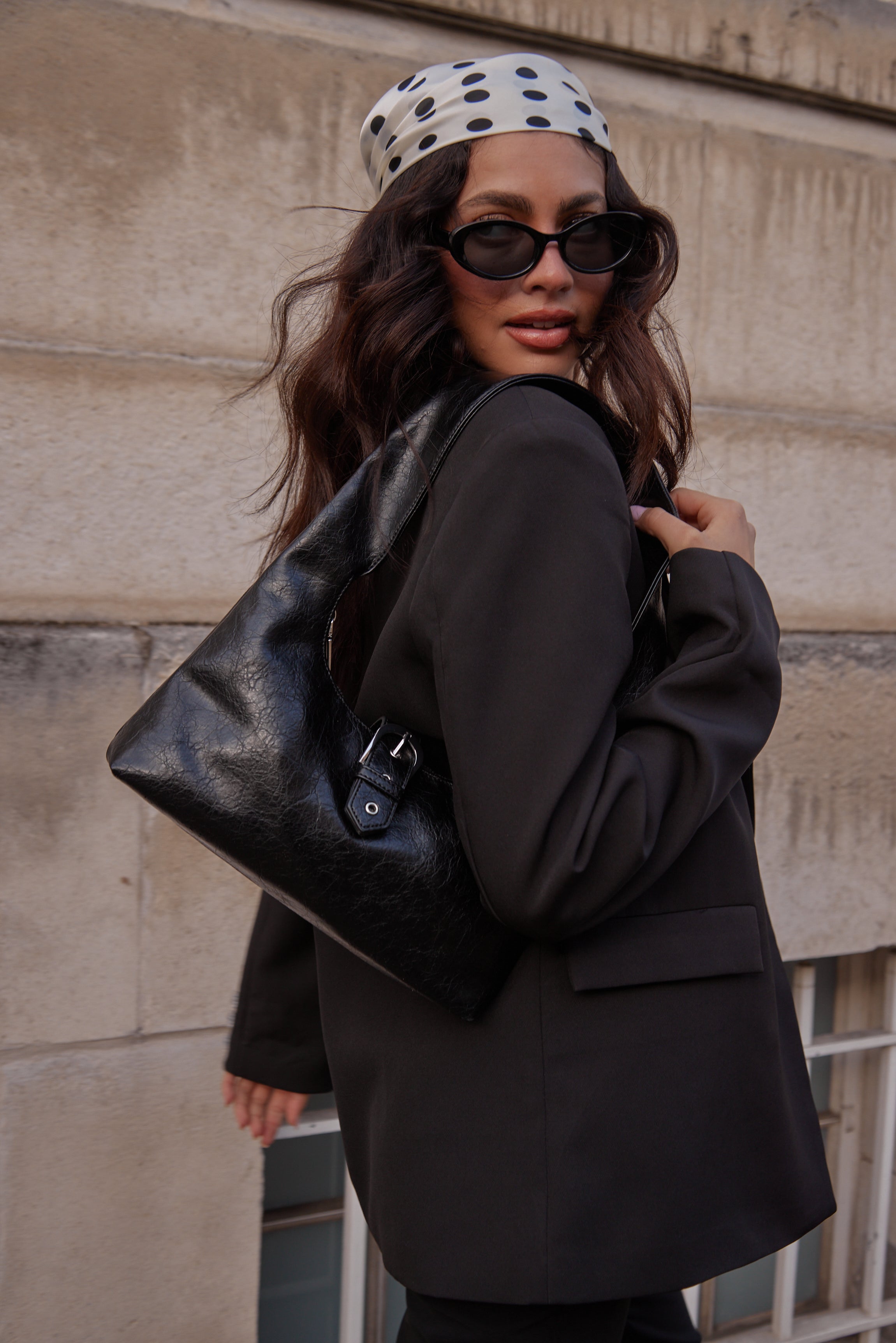 Woman's Polka Dot Multiway Bandana in Cream and Black