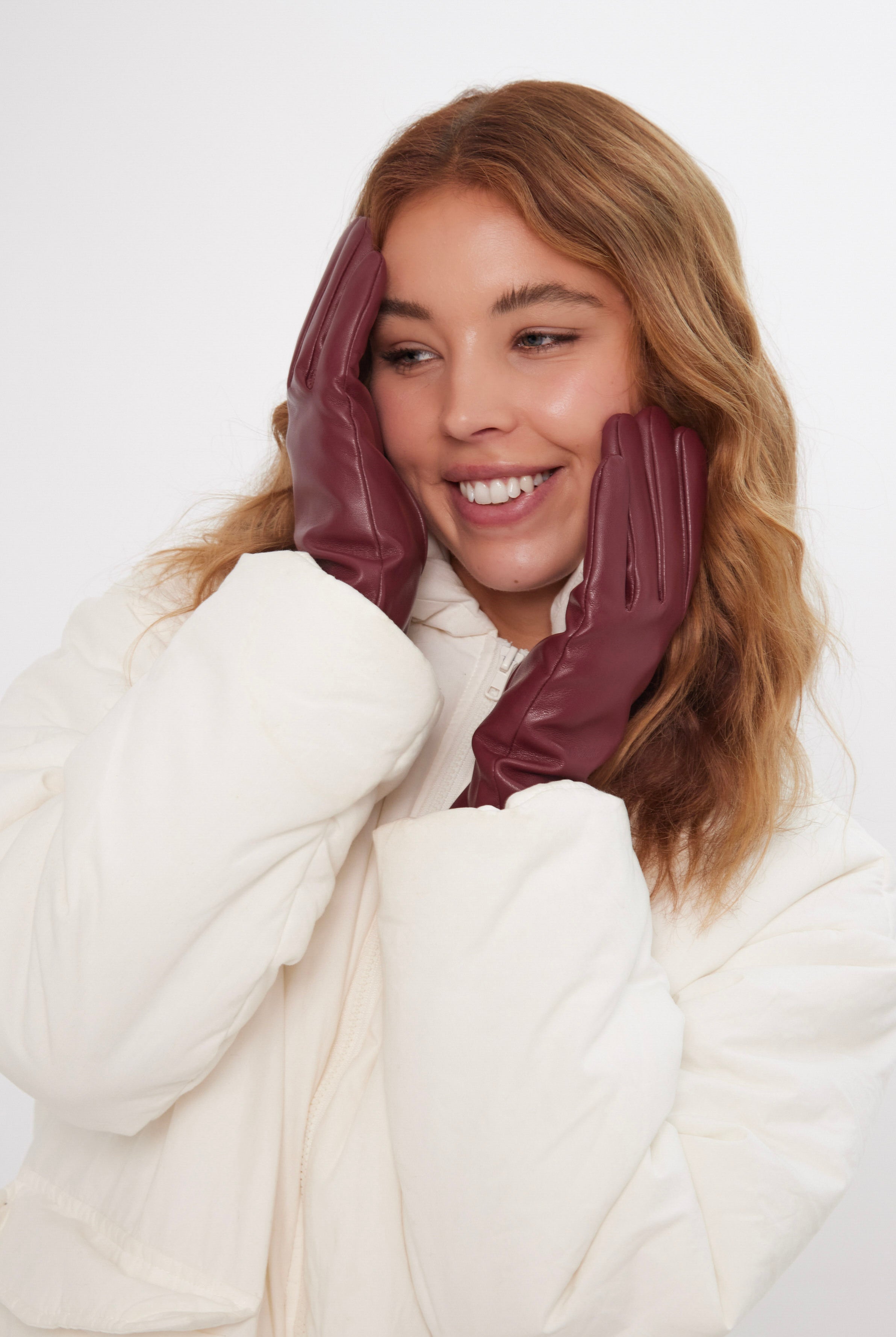 Women’s Touch Screen Leather Look Gloves in Red