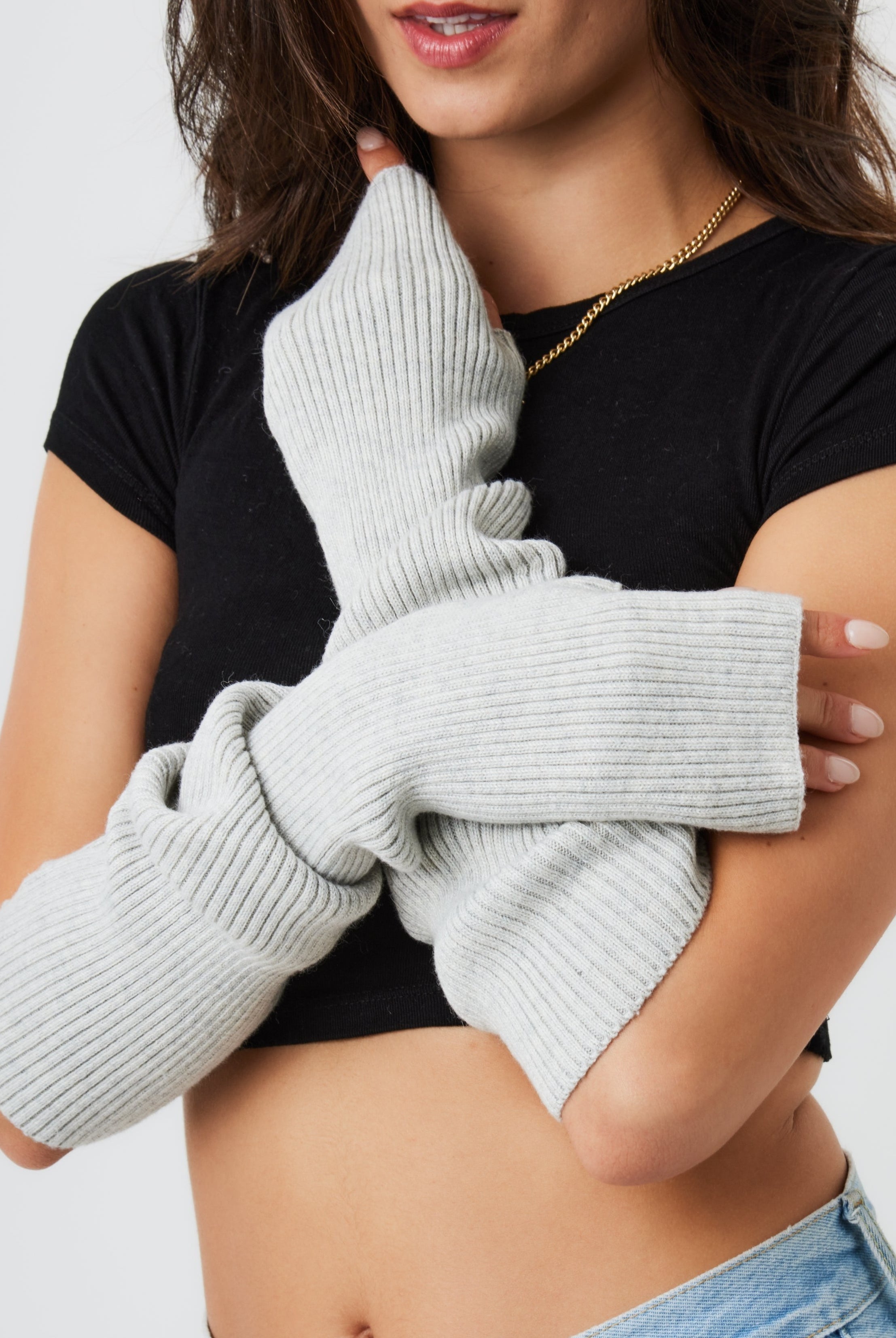 Woman's Ribbed Arm Warmers in Grey