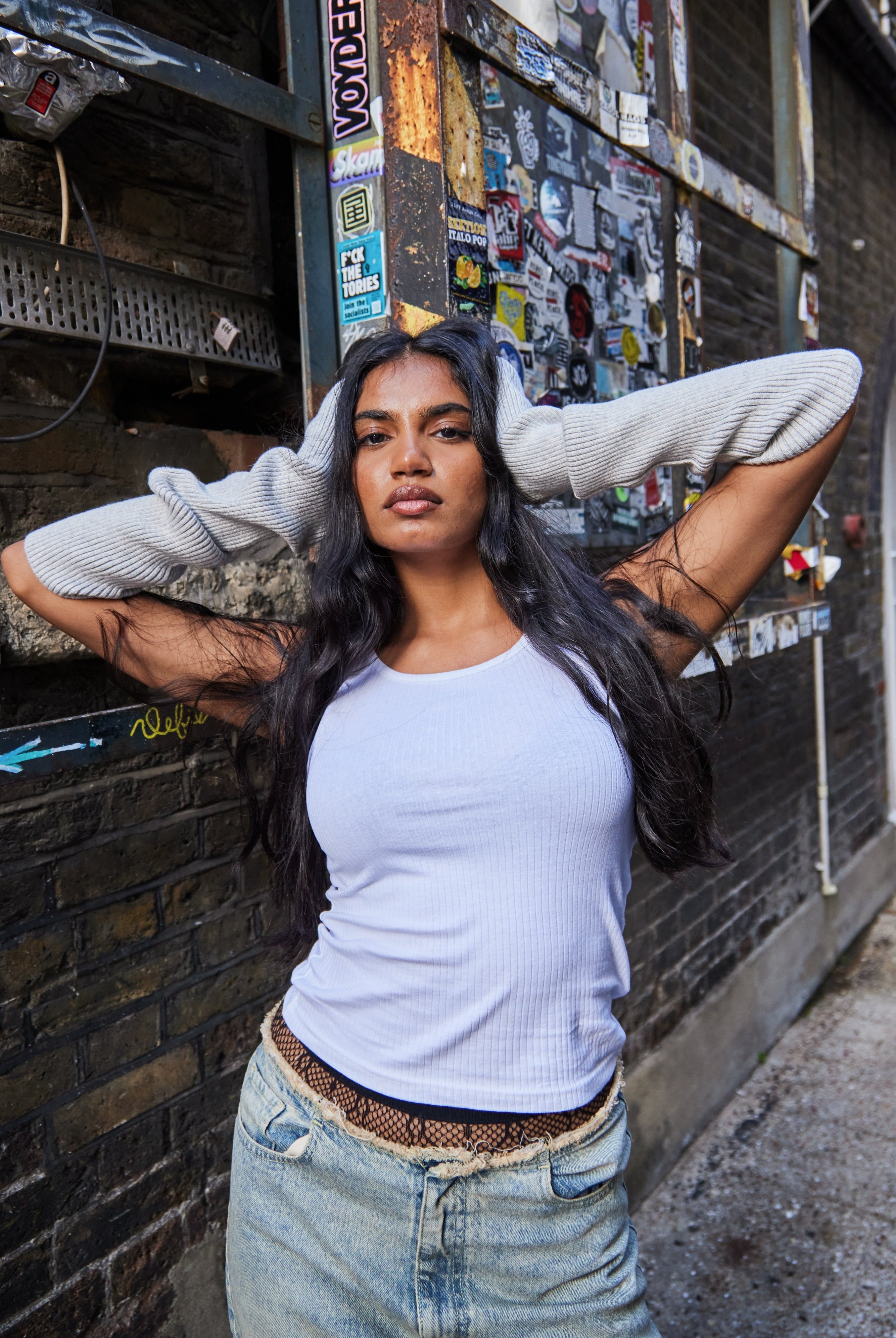 Woman's Ribbed Arm Warmers in Grey