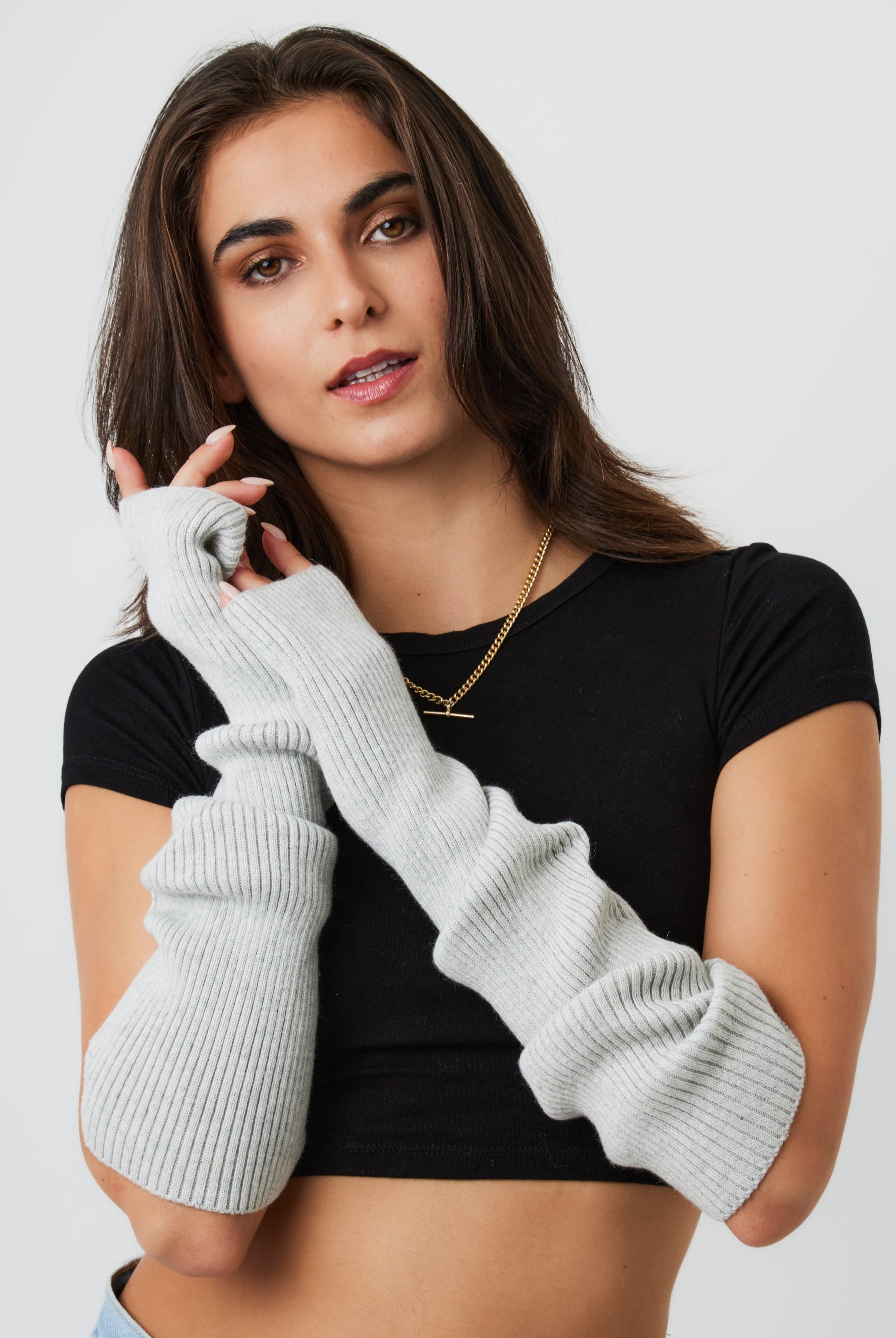 Woman's Ribbed Arm Warmers in Grey