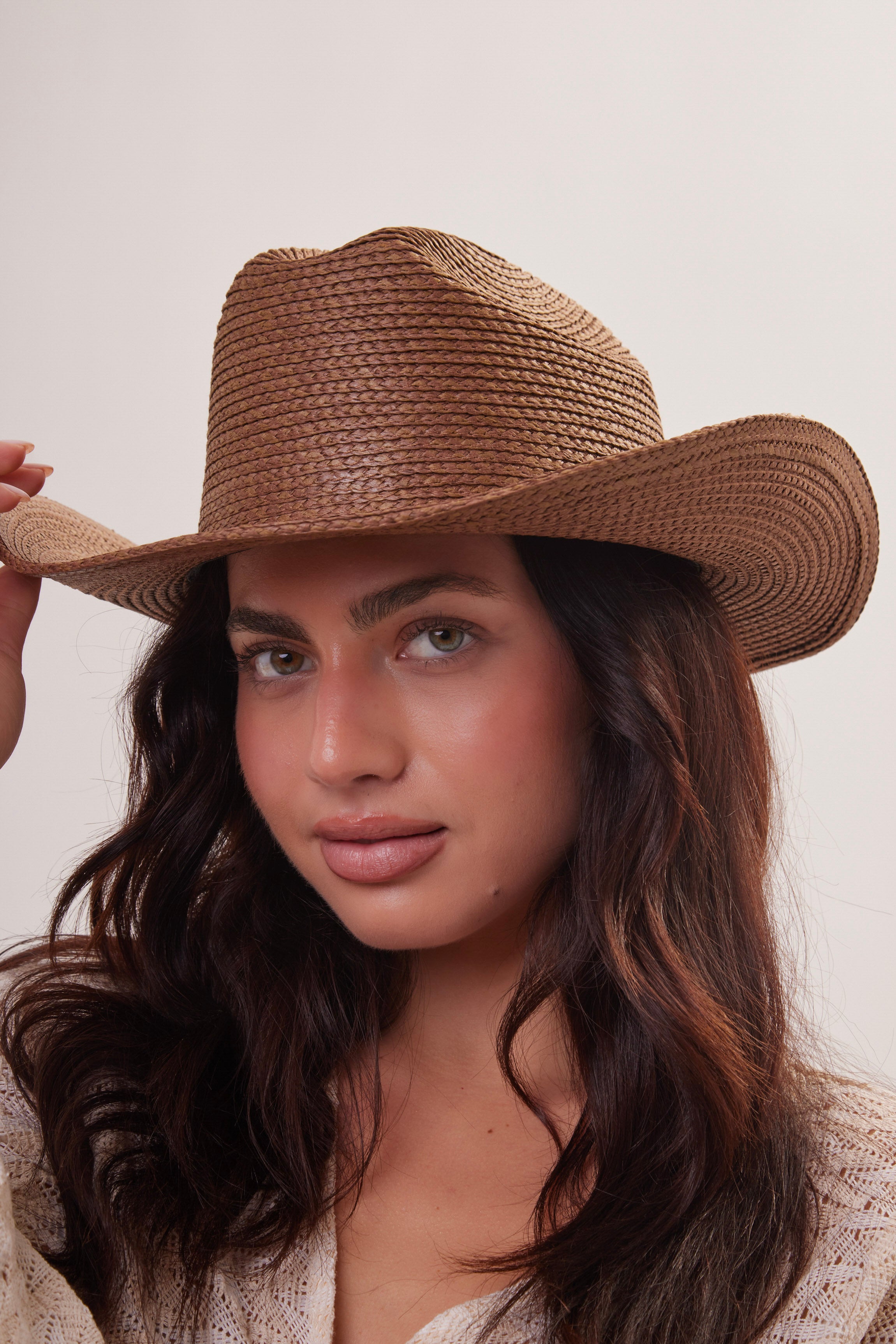 Woman's Straw Cowboy Hat in Dark Brown