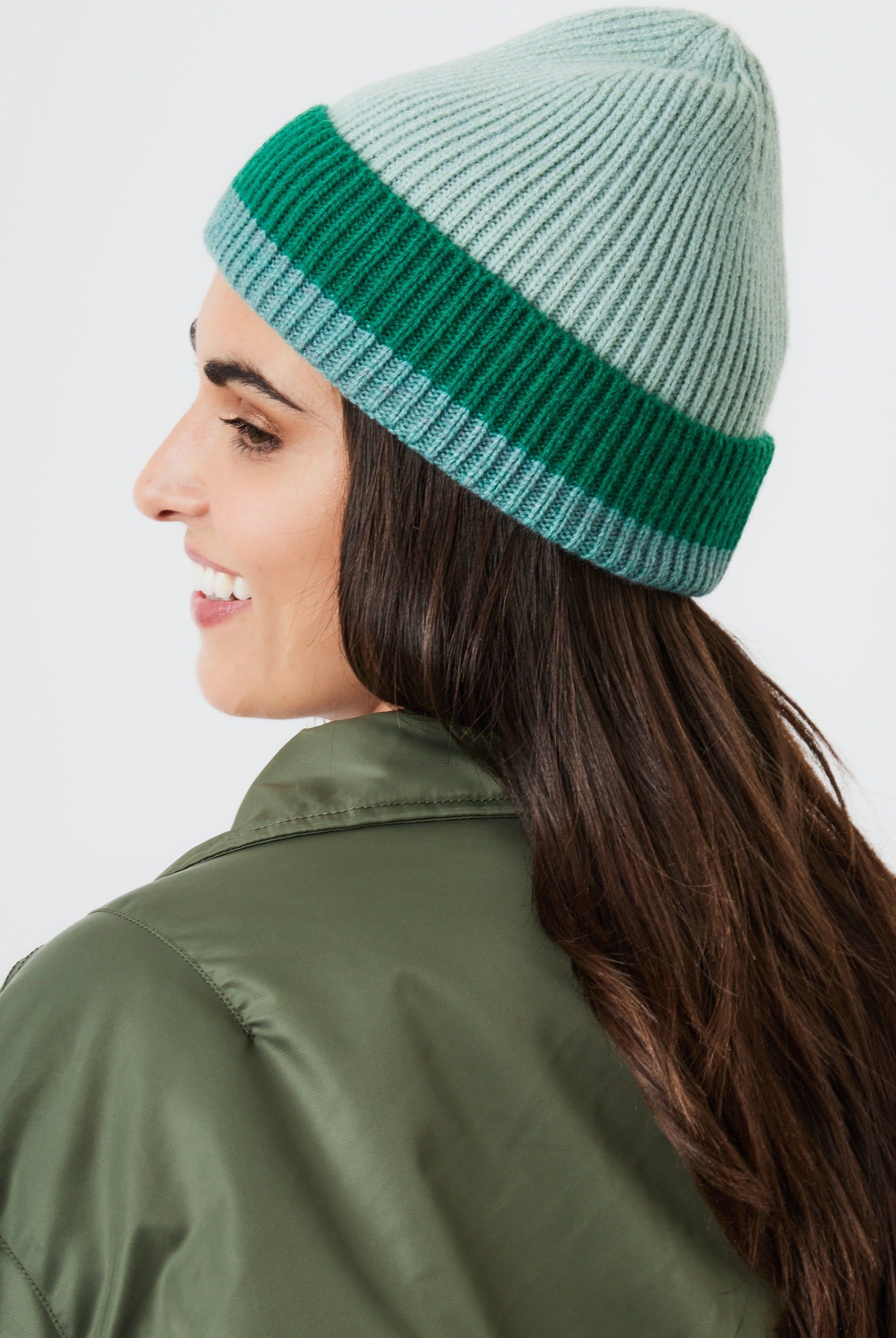 Woman's Stripe Beanie in Green