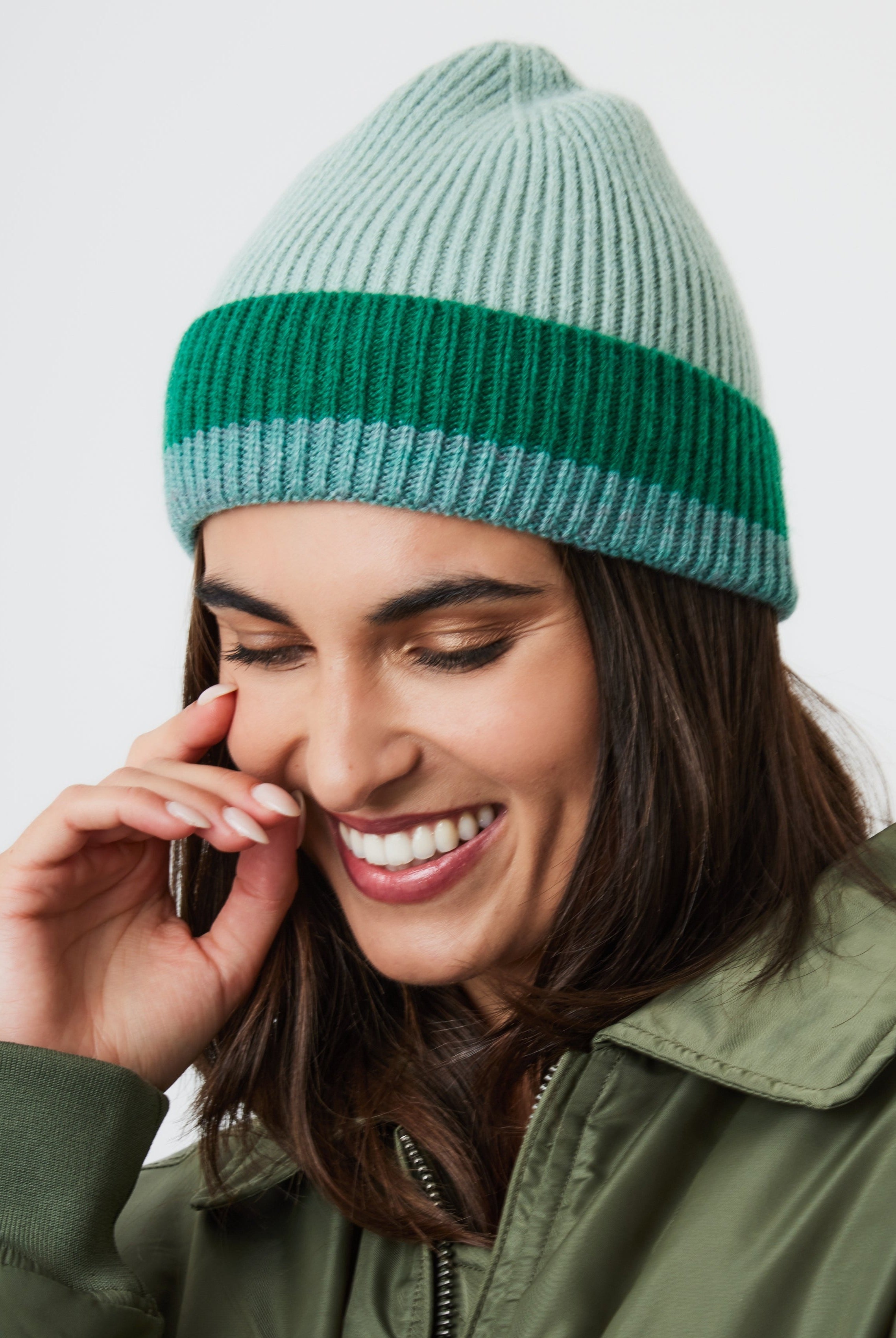 Woman's Stripe Beanie in Green