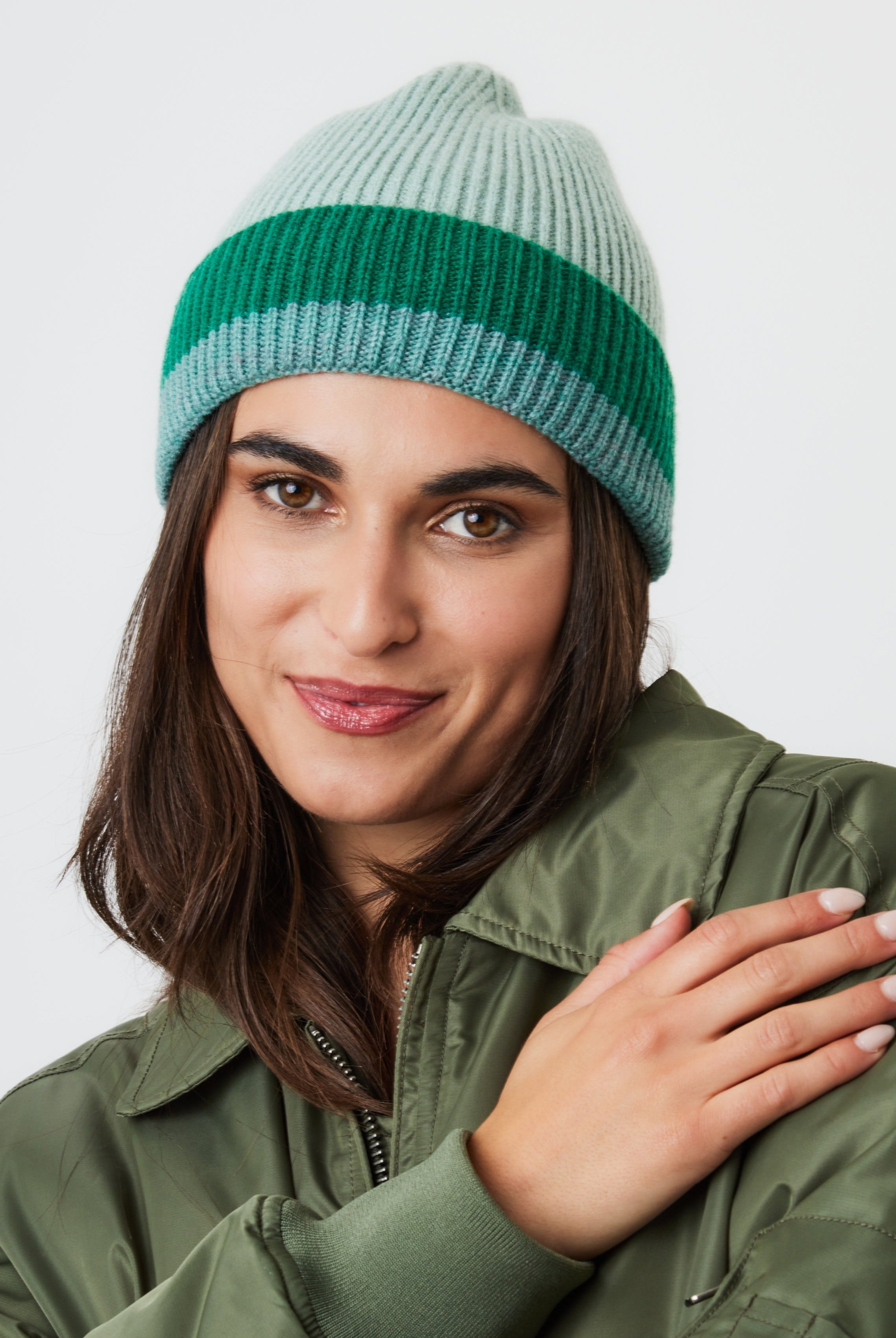 Woman's Stripe Beanie in Green