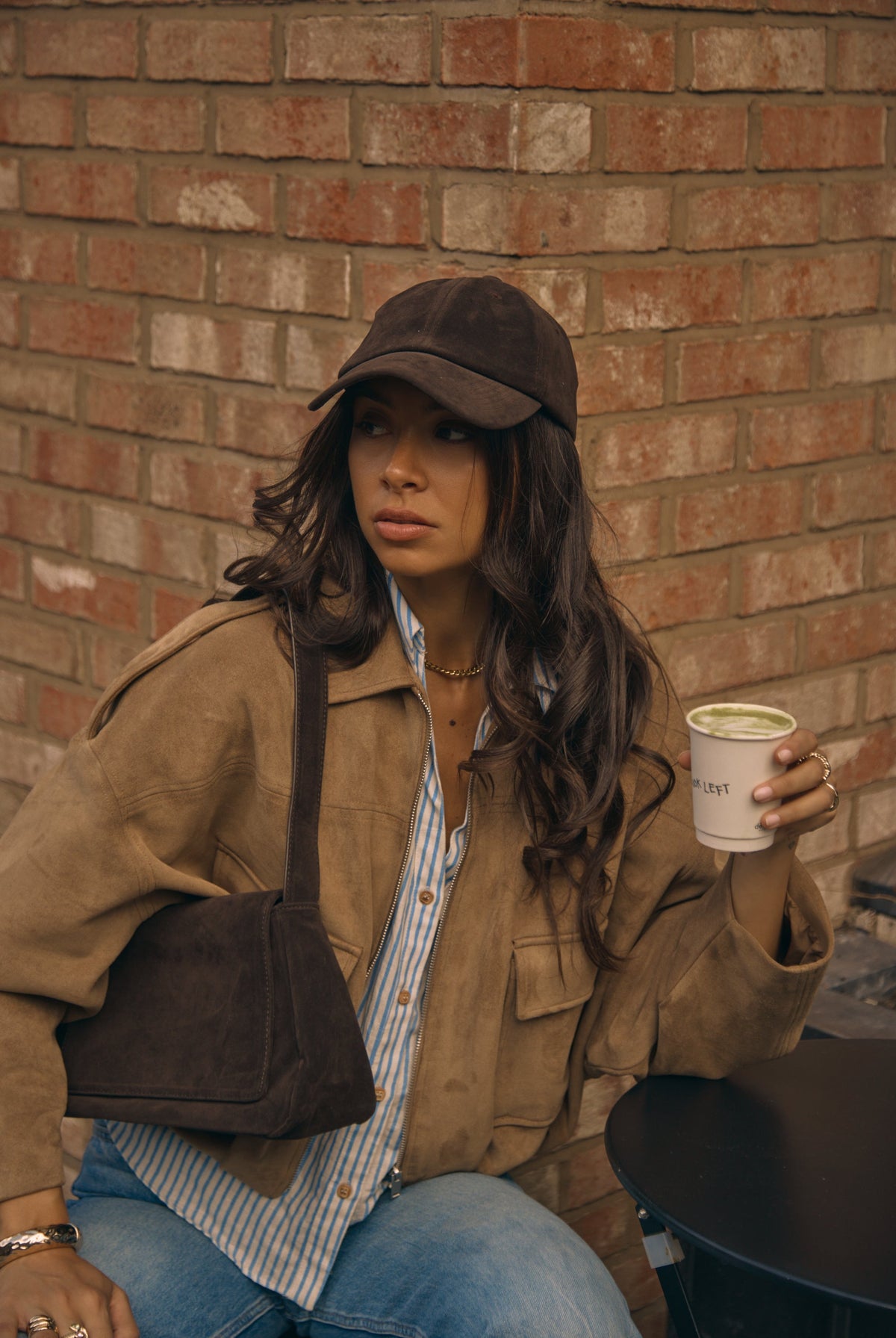 Women's Suede Baseball Cap in Brown