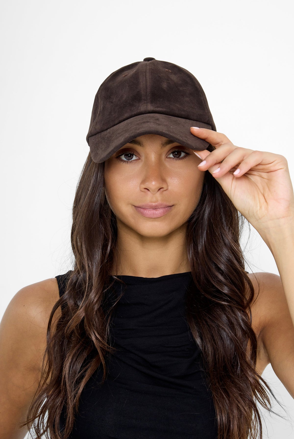 Women's Suede Baseball Cap in Brown