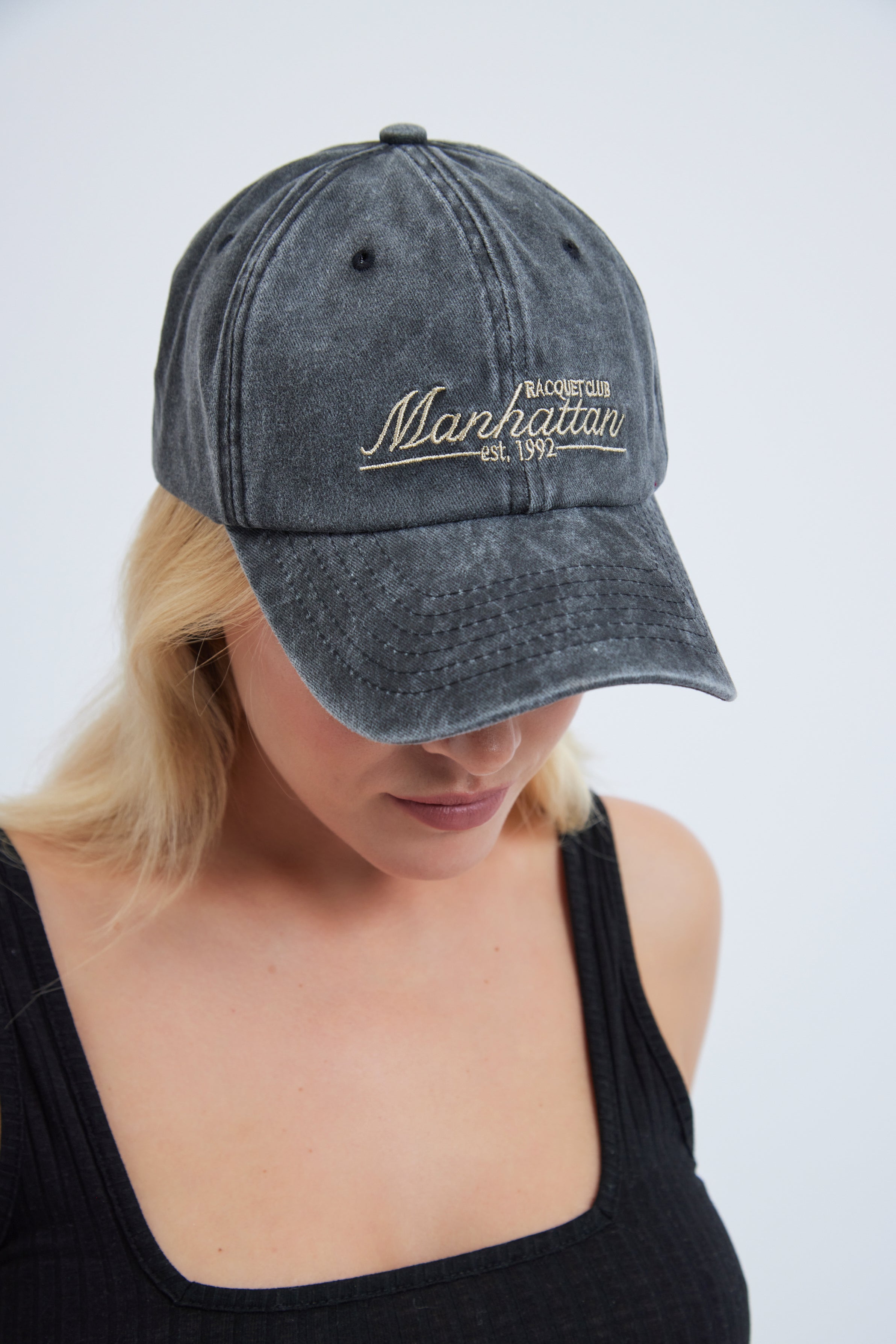 Women’s Manhattan Racquet Club Baseball Cap in Washed Black