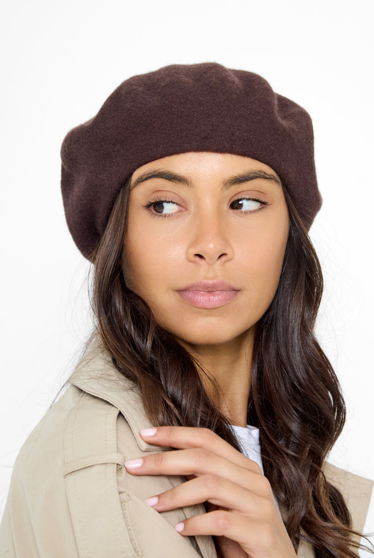 Women's Wool Blend Beret in Brown