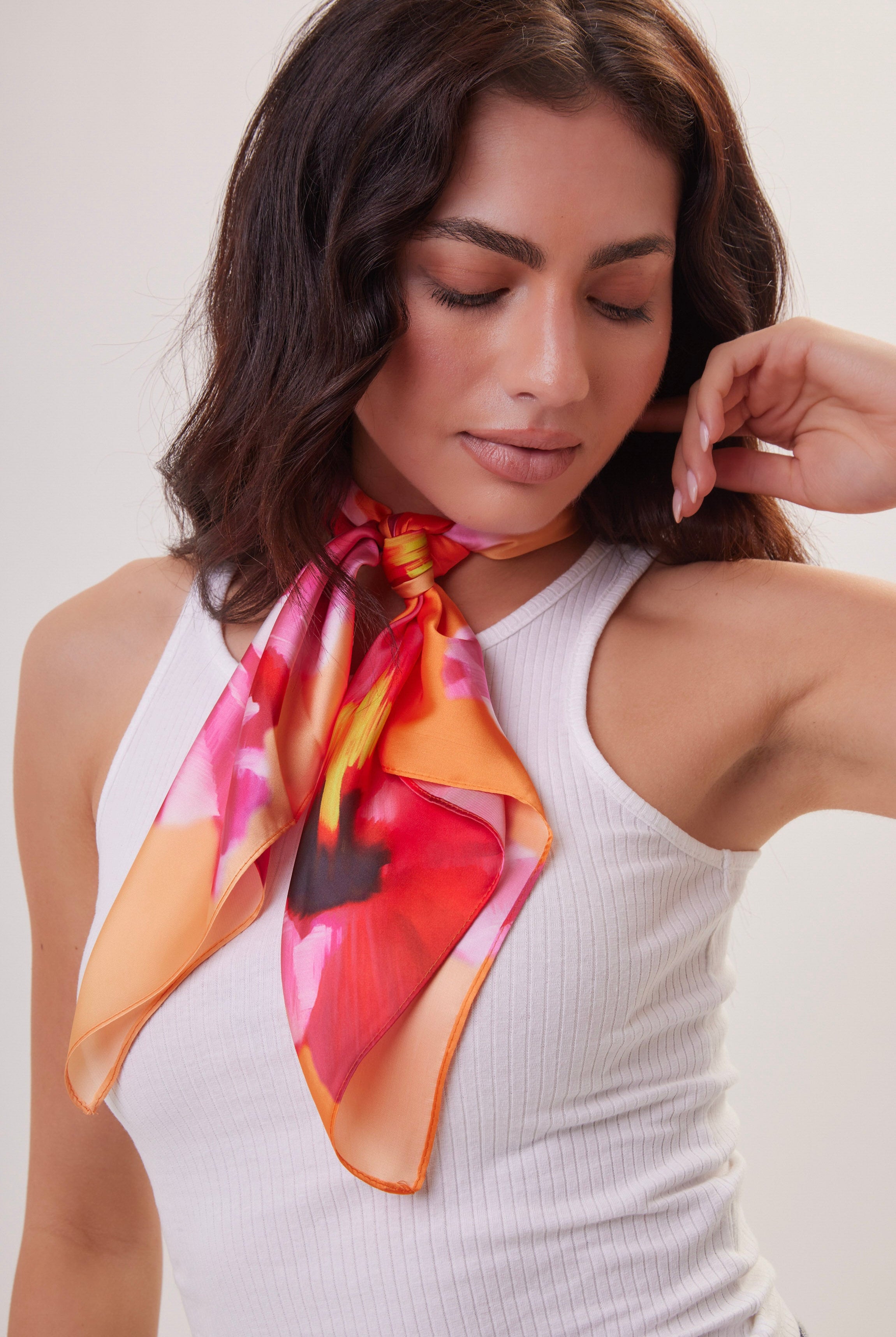 Bright Large Florals Multiway Bandana Head Scarf in Orange - Bandana - My Accessories London