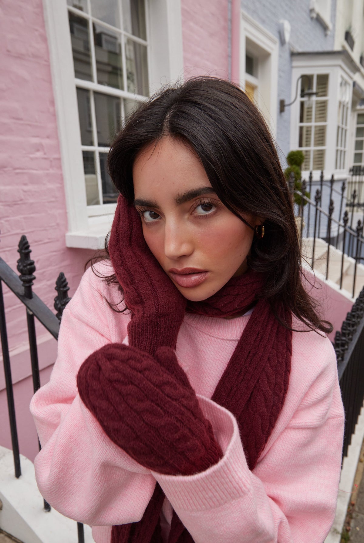 Cable Knitted Mittens in Burgundy - Mittens - My Accessories London