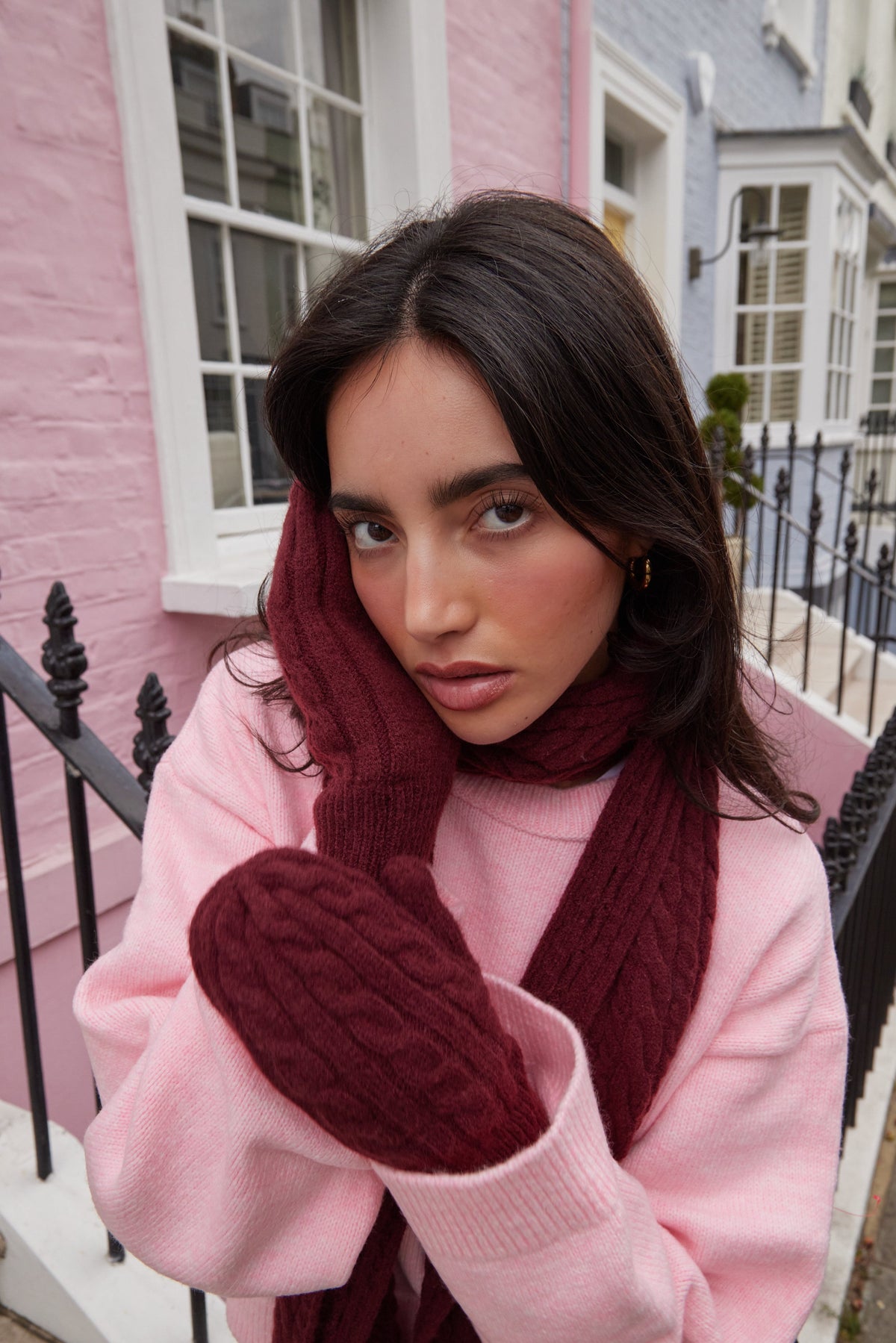 Cable Knitted Mittens in Burgundy - Mittens - My Accessories London