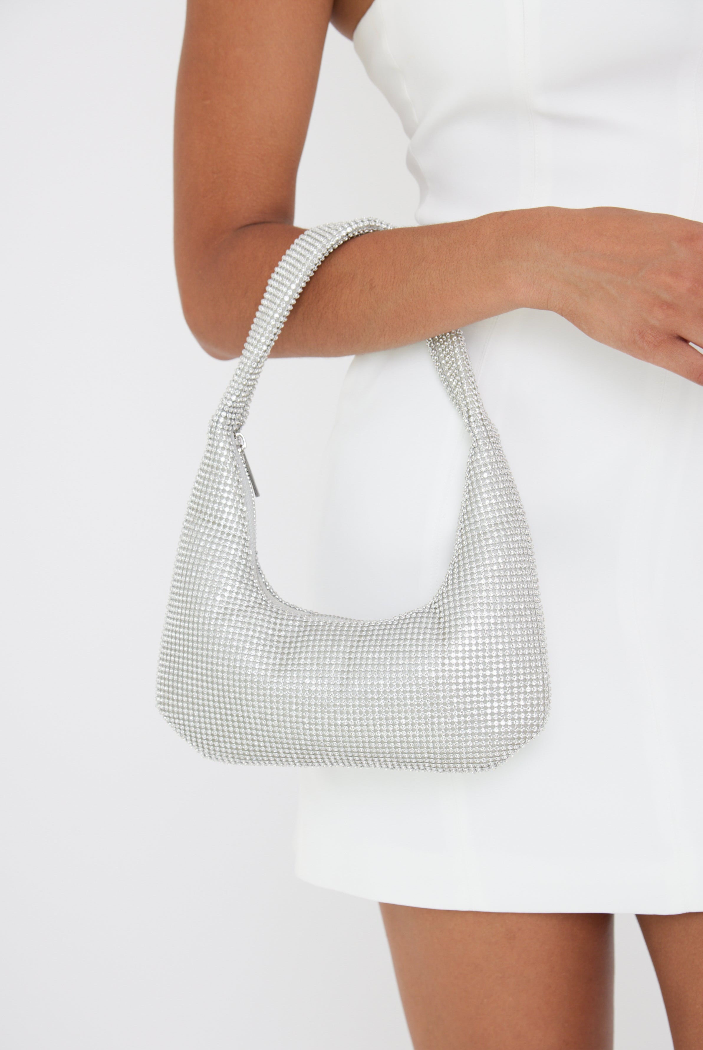 Chainmail Round Crystal Bag in Silver - Mini Bag - My Accessories London