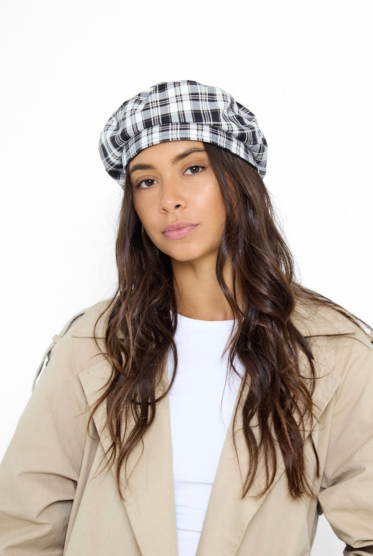Check Beret in Black and Cream - Beret - My Accessories London