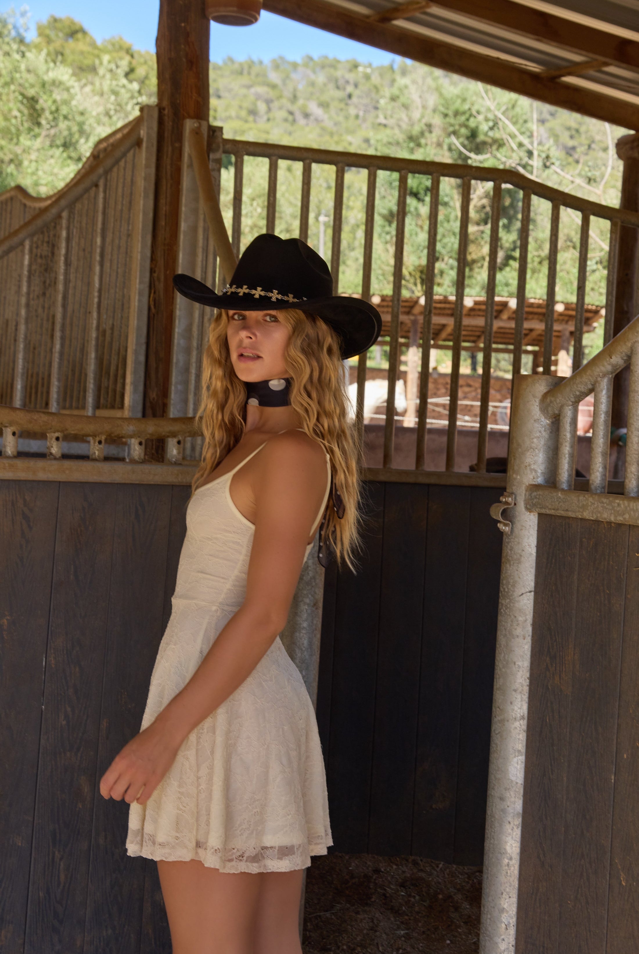 Cowboy Hat with Silver Crosses Trim in Black - Cowboy Hat - My Accessories London