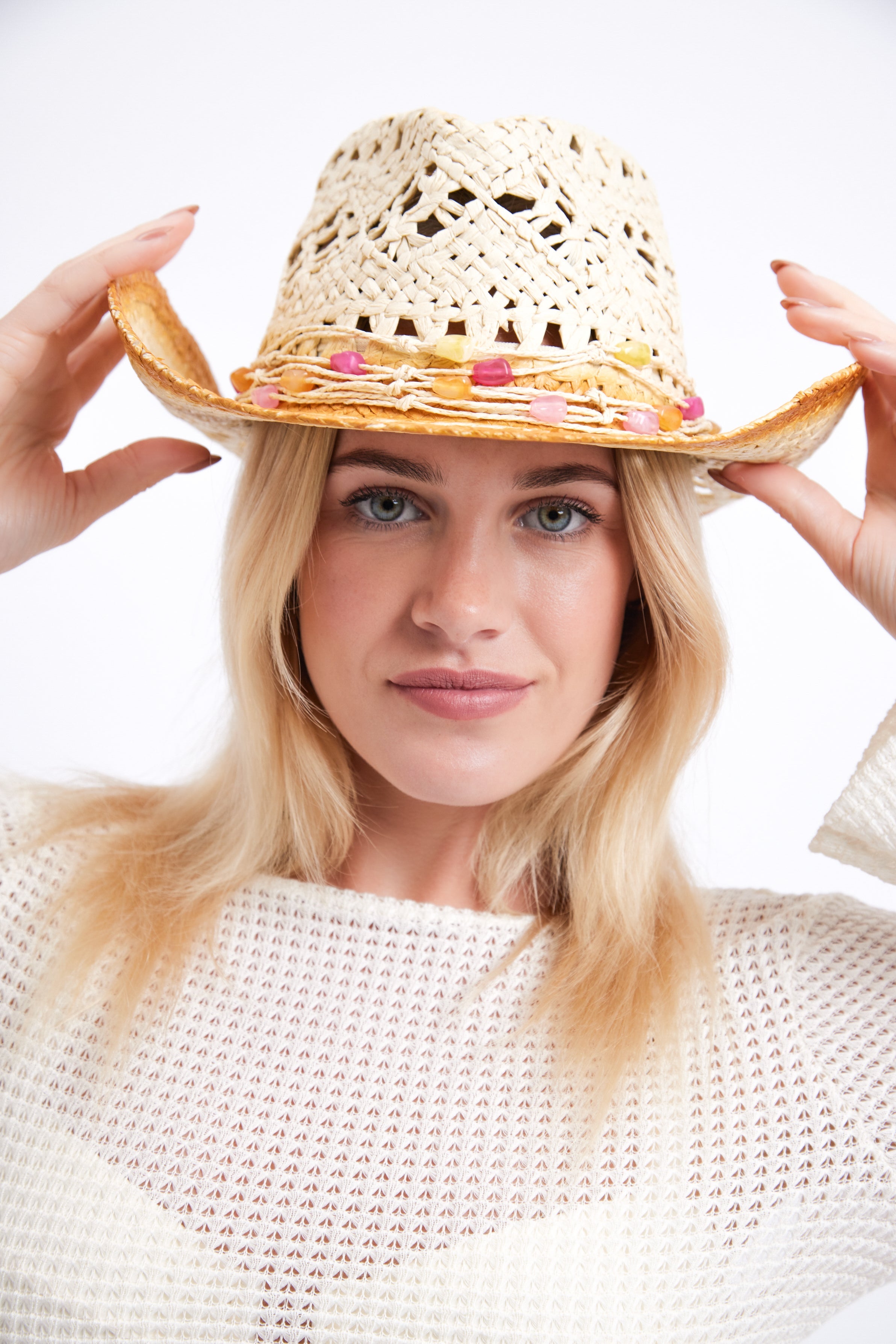 Distressed Cowboy Hat in Yellow with Stone Trim - Cowboy Hat - My Accessories London