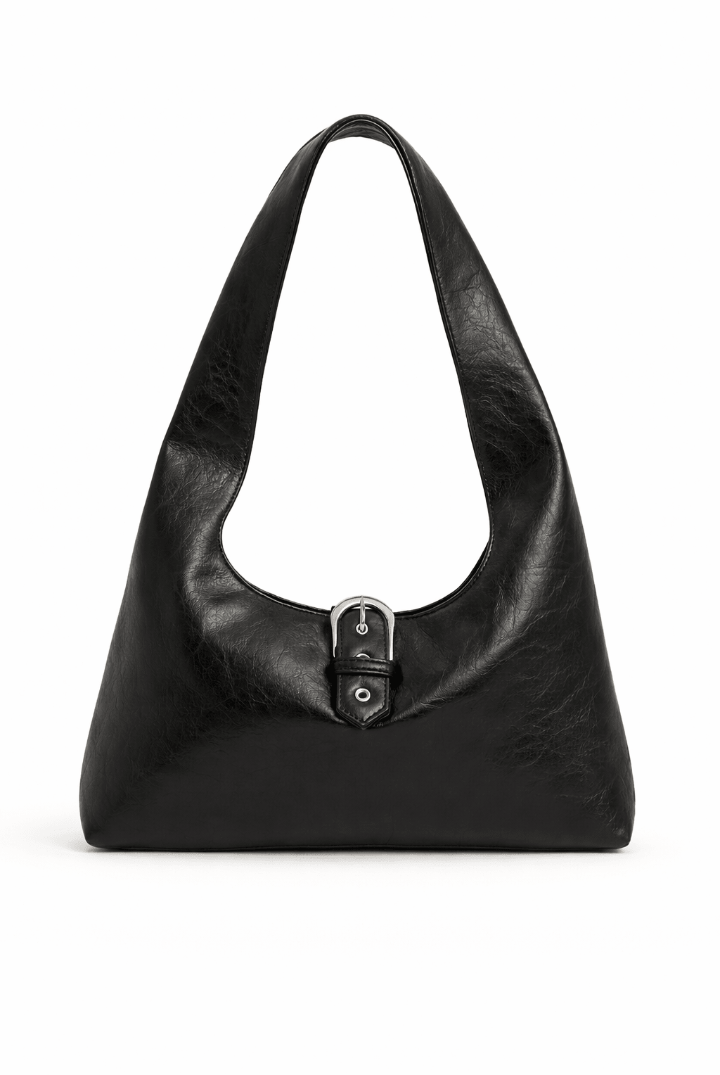 Distressed Tapered Shoulder Bag with Buckle in Black - Shoulder Bag - My Accessories London