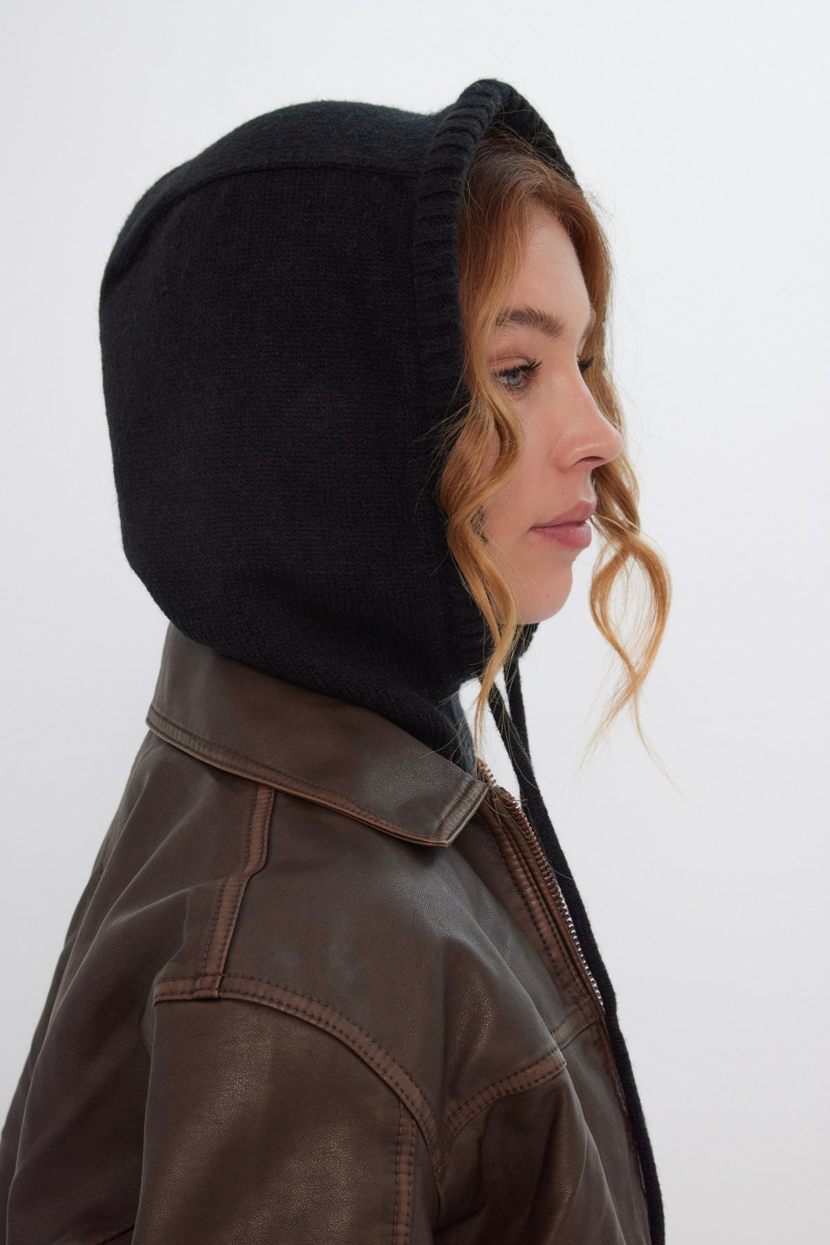 Drawstring Knitted Hood Balaclava in Black - Balaclavas - My Accessories London