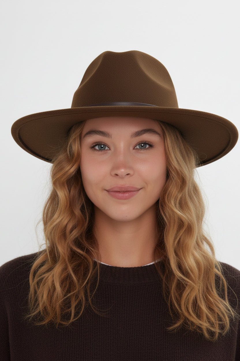Fedora Hat in Brown with Leather Look Tie - Fedora - My Accessories London