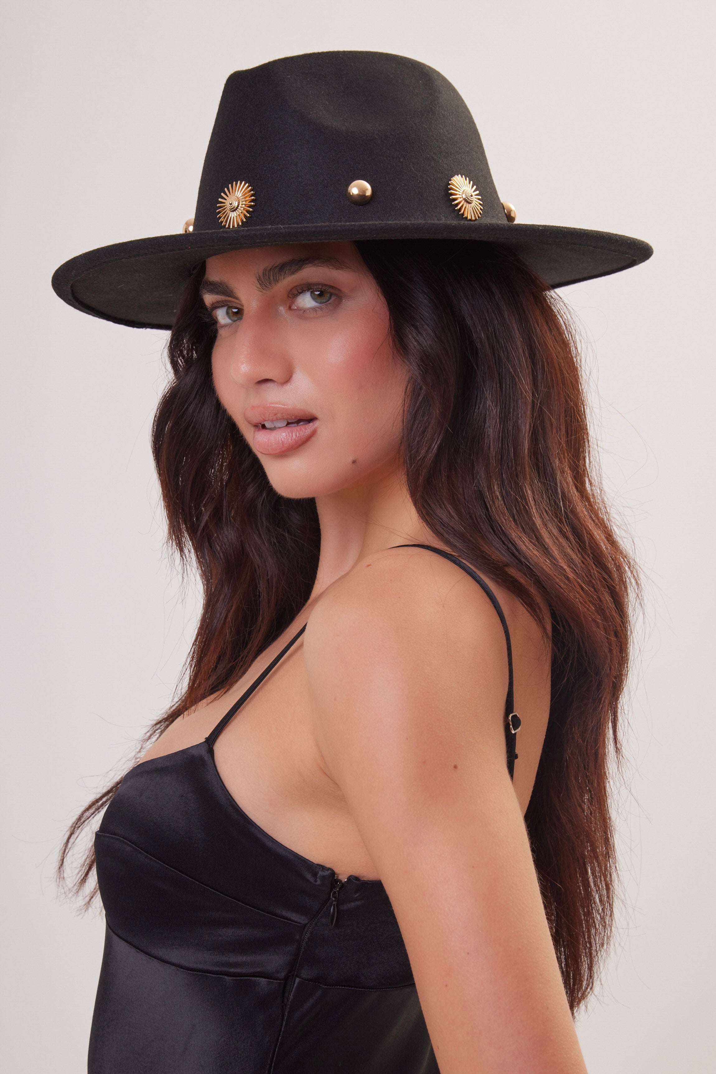Fedora in Black with Gold Studs - Fedora - My Accessories London