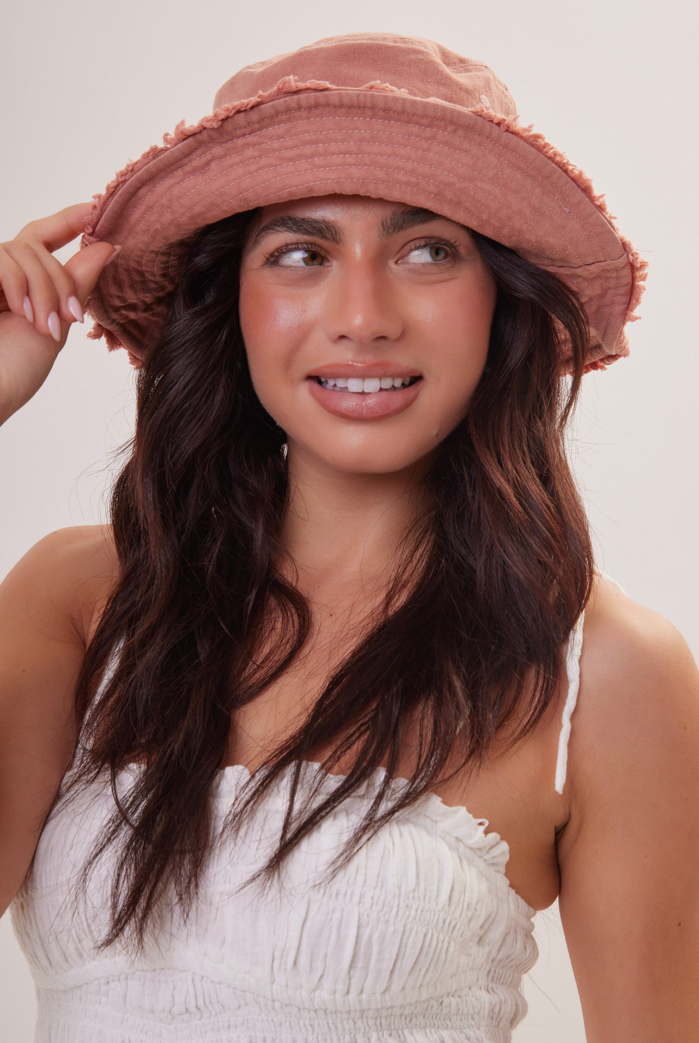 Frayed Edge Denim Bucket Hat in Pink - Bucket Hat - My Accessories London