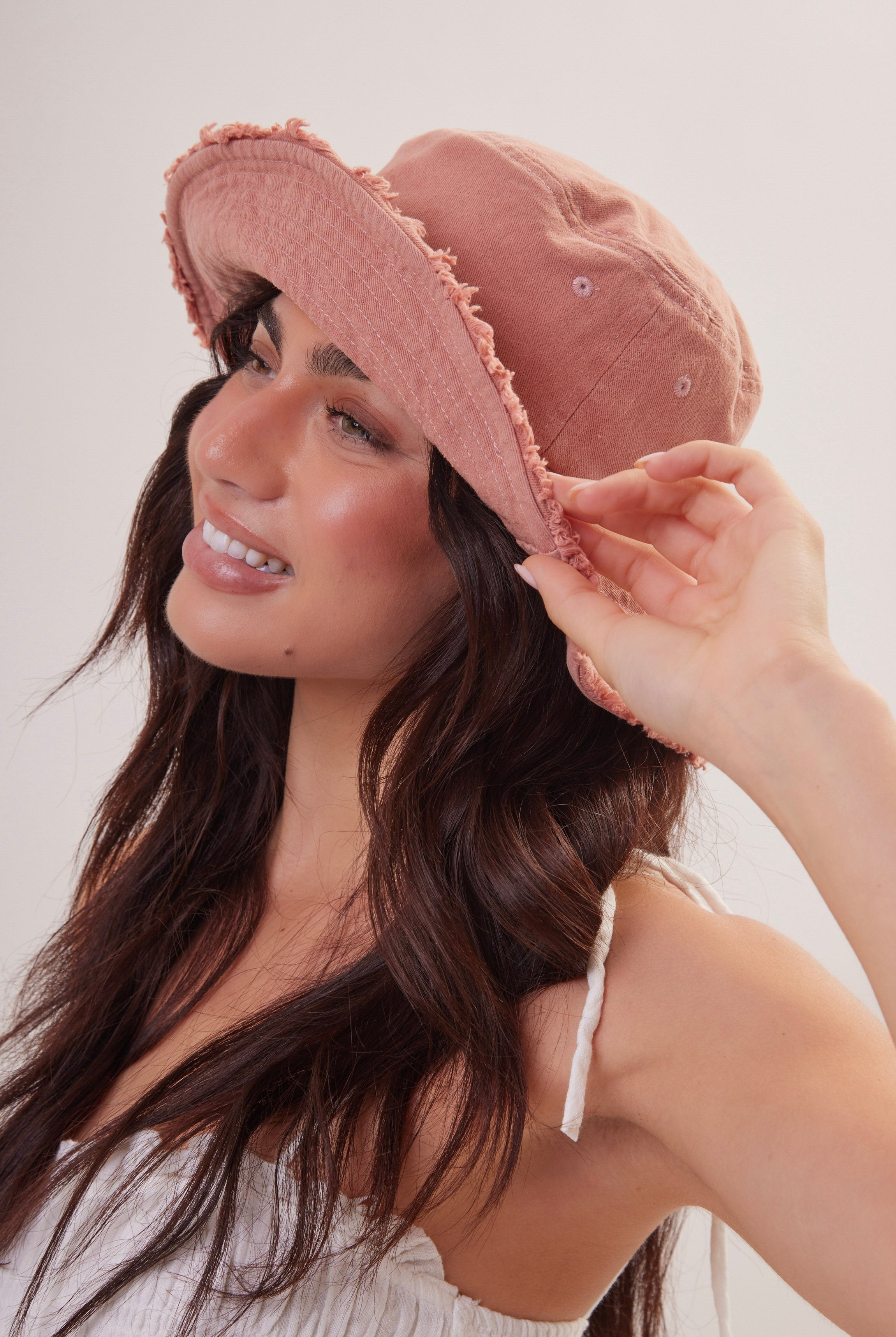 Frayed Edge Denim Bucket Hat in Pink - Bucket Hat - My Accessories London