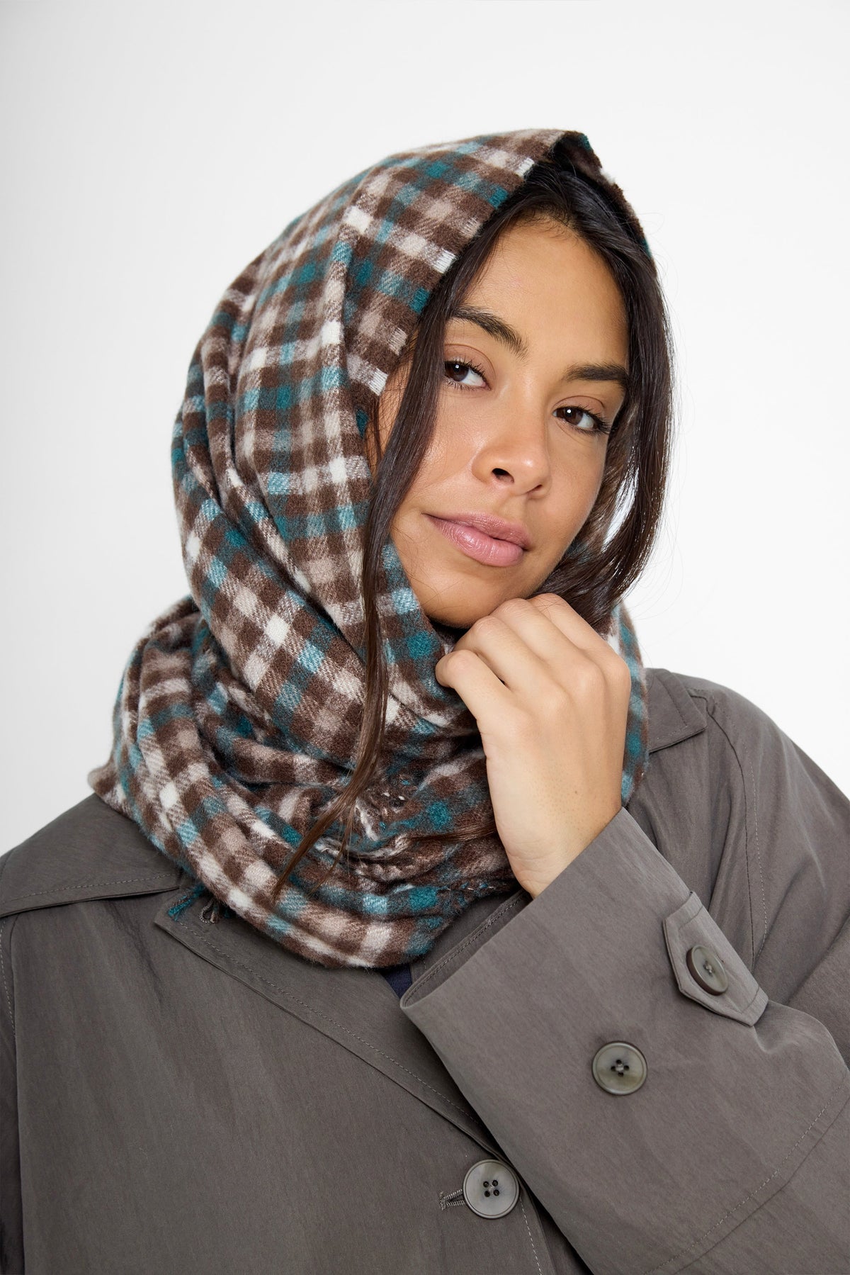 Heritage Check Woven Scarf in Brown and Teal - Scarves - My Accessories London