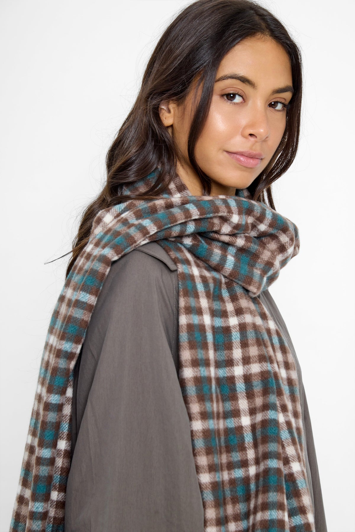Heritage Check Woven Scarf in Brown and Teal - Scarves - My Accessories London
