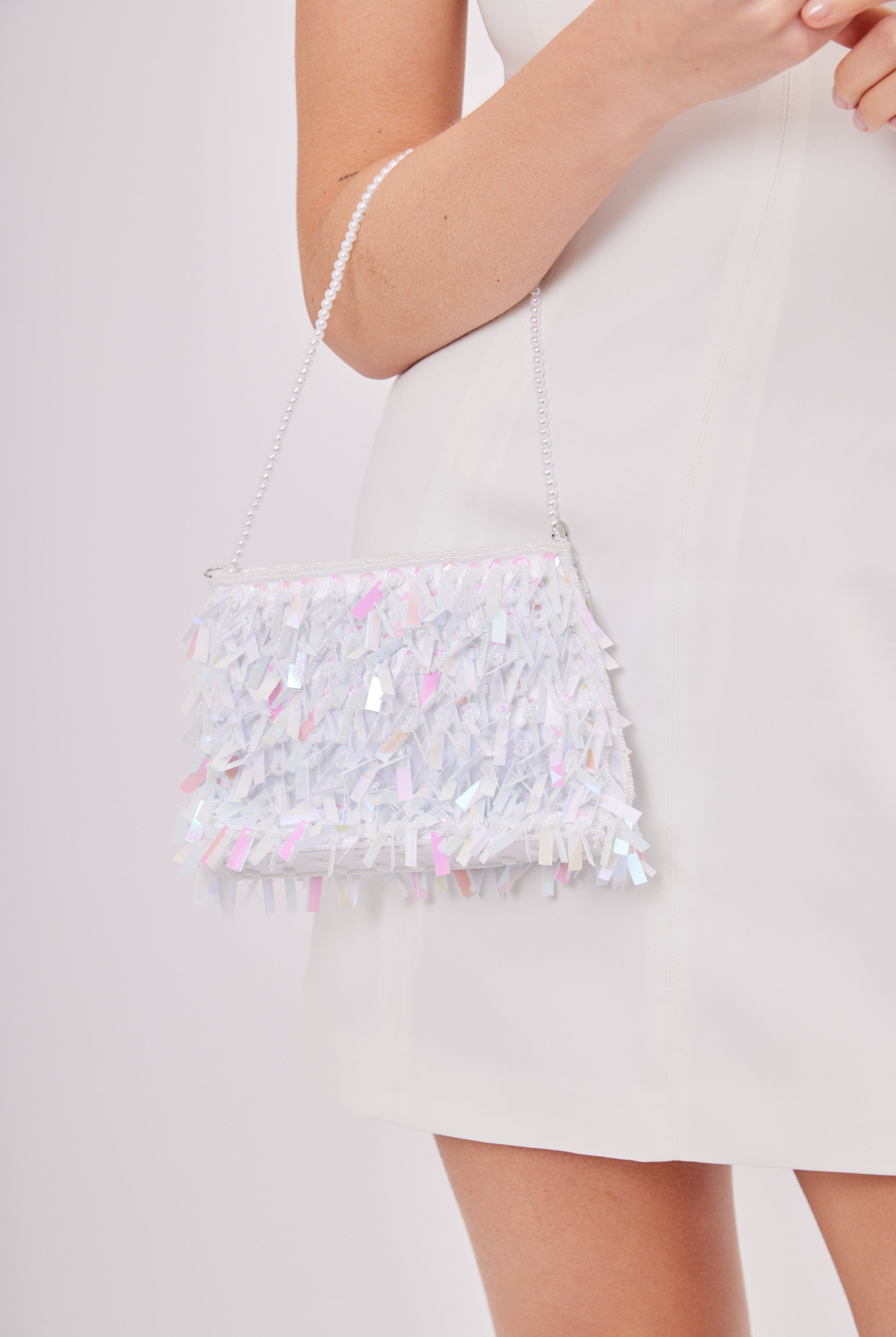 Iridescent Sequin Mini Clutch Bag in White - Mini Bag - My Accessories London