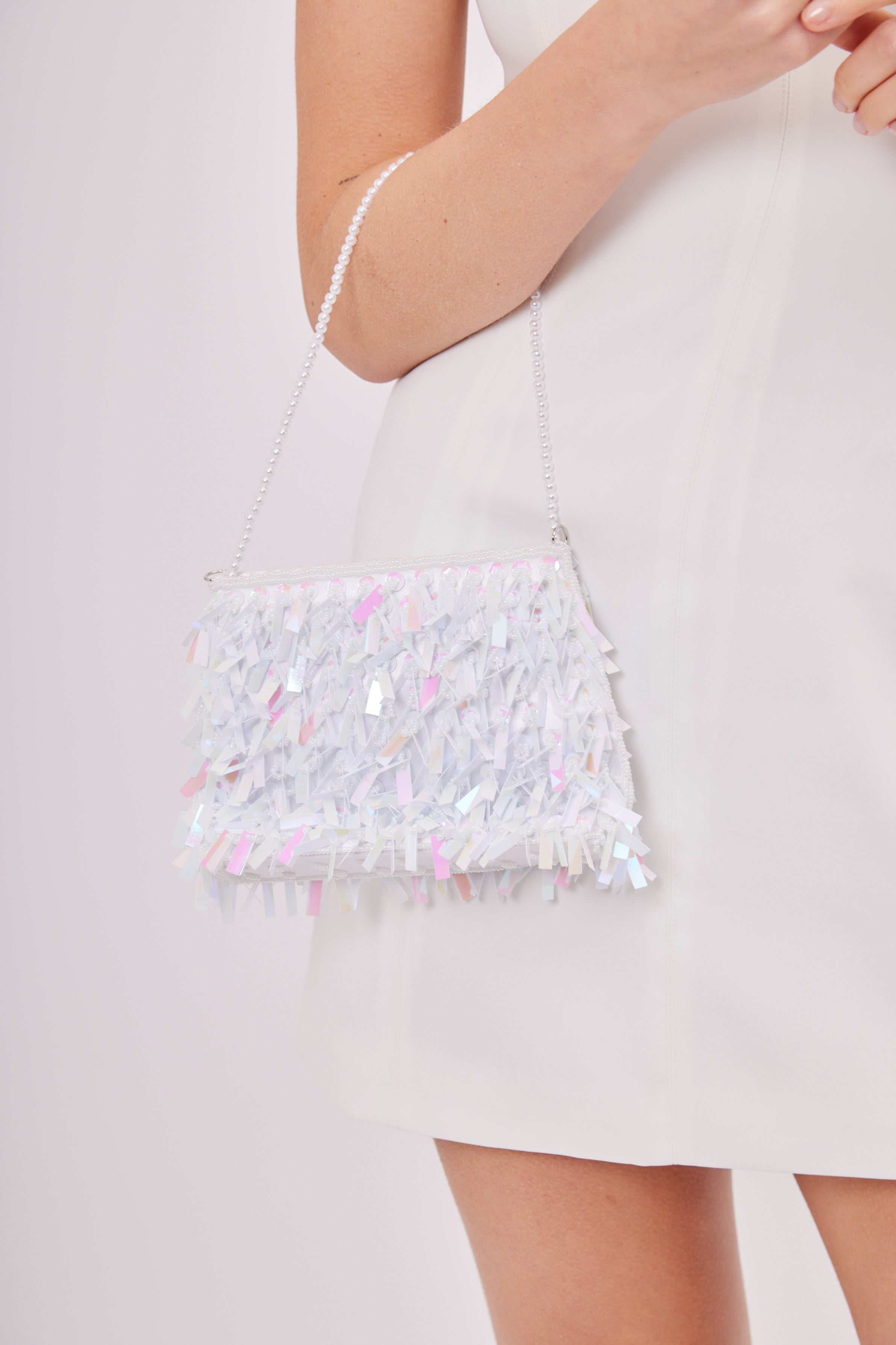 Iridescent Sequin Mini Clutch Bag in White - Mini Bag - My Accessories London