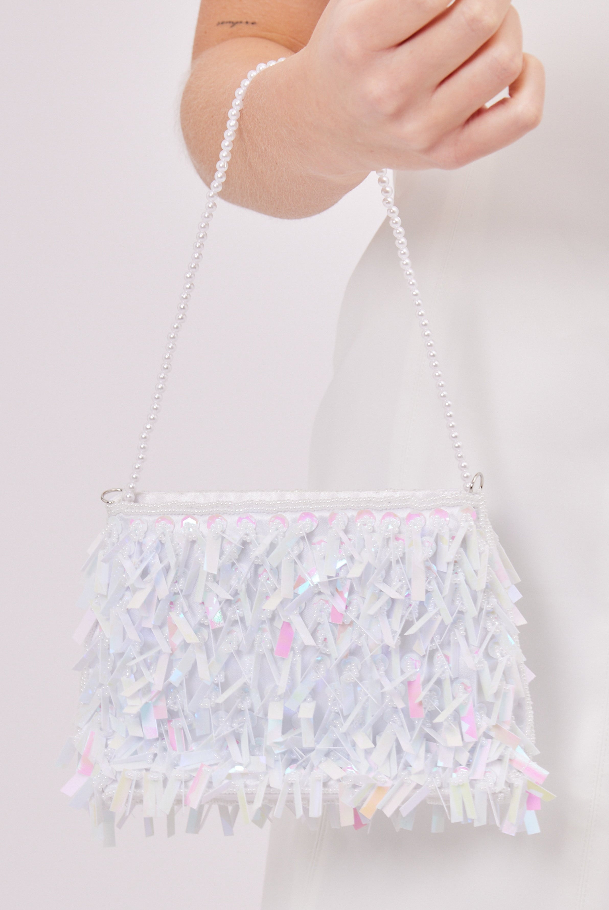 Iridescent Sequin Mini Clutch Bag in White - Mini Bag - My Accessories London
